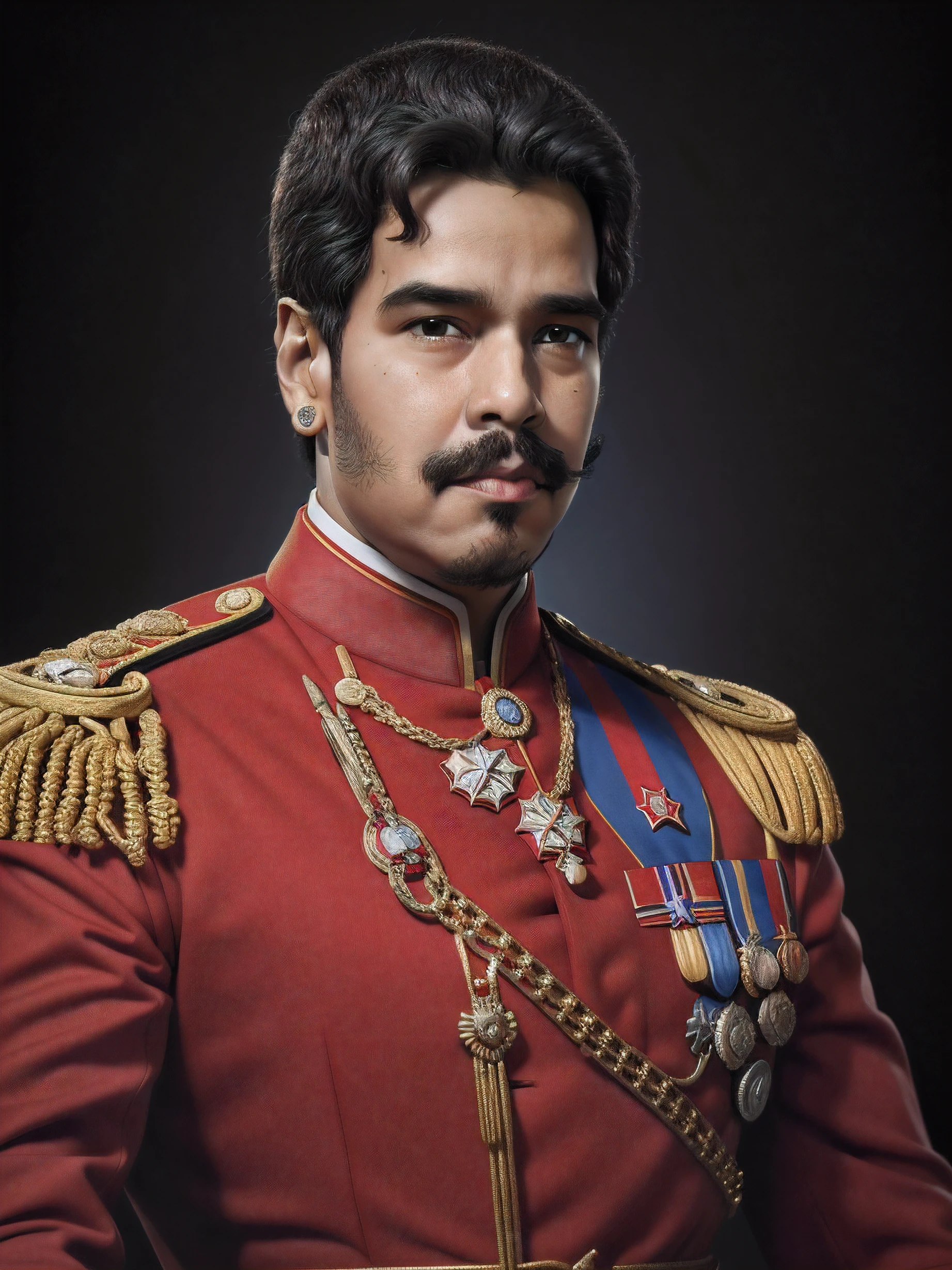 ((1Homem maduro)), com (Costume of the British Empire:1.2), ((Autoretrato do rosto:1.3)), rosto realista com detalhas intrincados, com cores vivas, auto contrast, saturarão alta |, (fotorrealista:1.5), .cgi, UHD, 8k UHD.