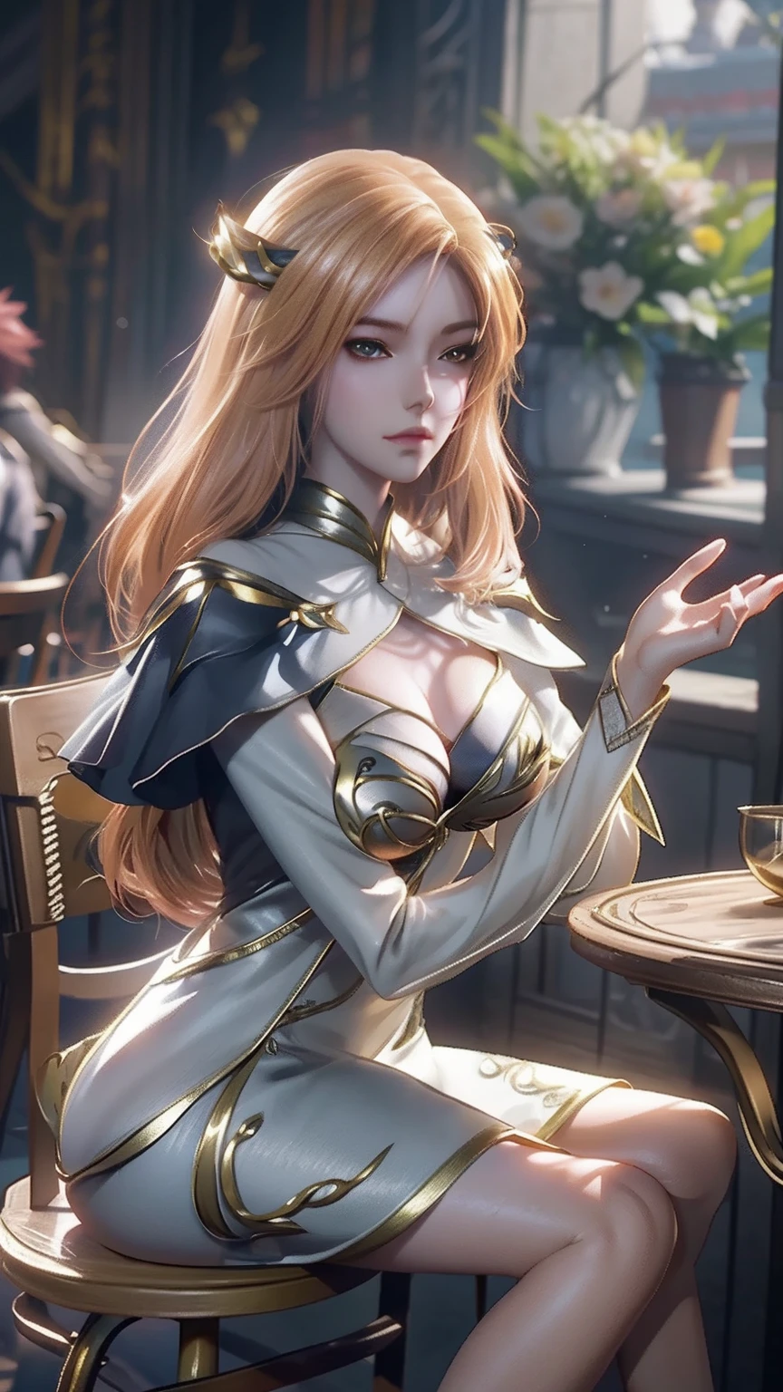 The Arad woman in the dress sits at the table, closeup fantasy with water magic, 2. 5 D CGI anime fantasy artwork, Anime fantasy illustration, Detailed digital anime art, beautiful fantasy anime, Smooth anime CG art, Anime fantasy artwork, 8K high quality detailed art, Realistic anime 3 D style, ultra detailed water, beautiful and seductive anime woman