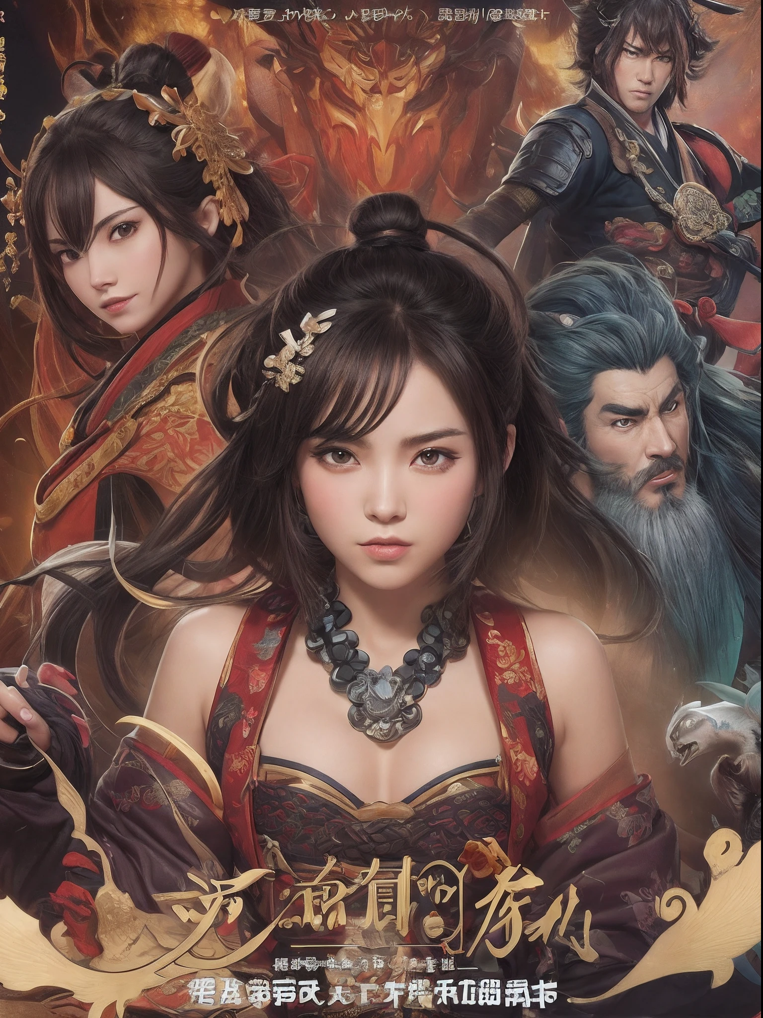 a close up of a video game with a man and a woman, sengoku era, gameplay, fantasy boss battle, gameplay screenshot, chinese three kingdoms, 2d side scrolling game, game screen, character selection screen, ultra wide gameplay screenshot, 000 battle, by Josetsu, 中 国 鬼 节