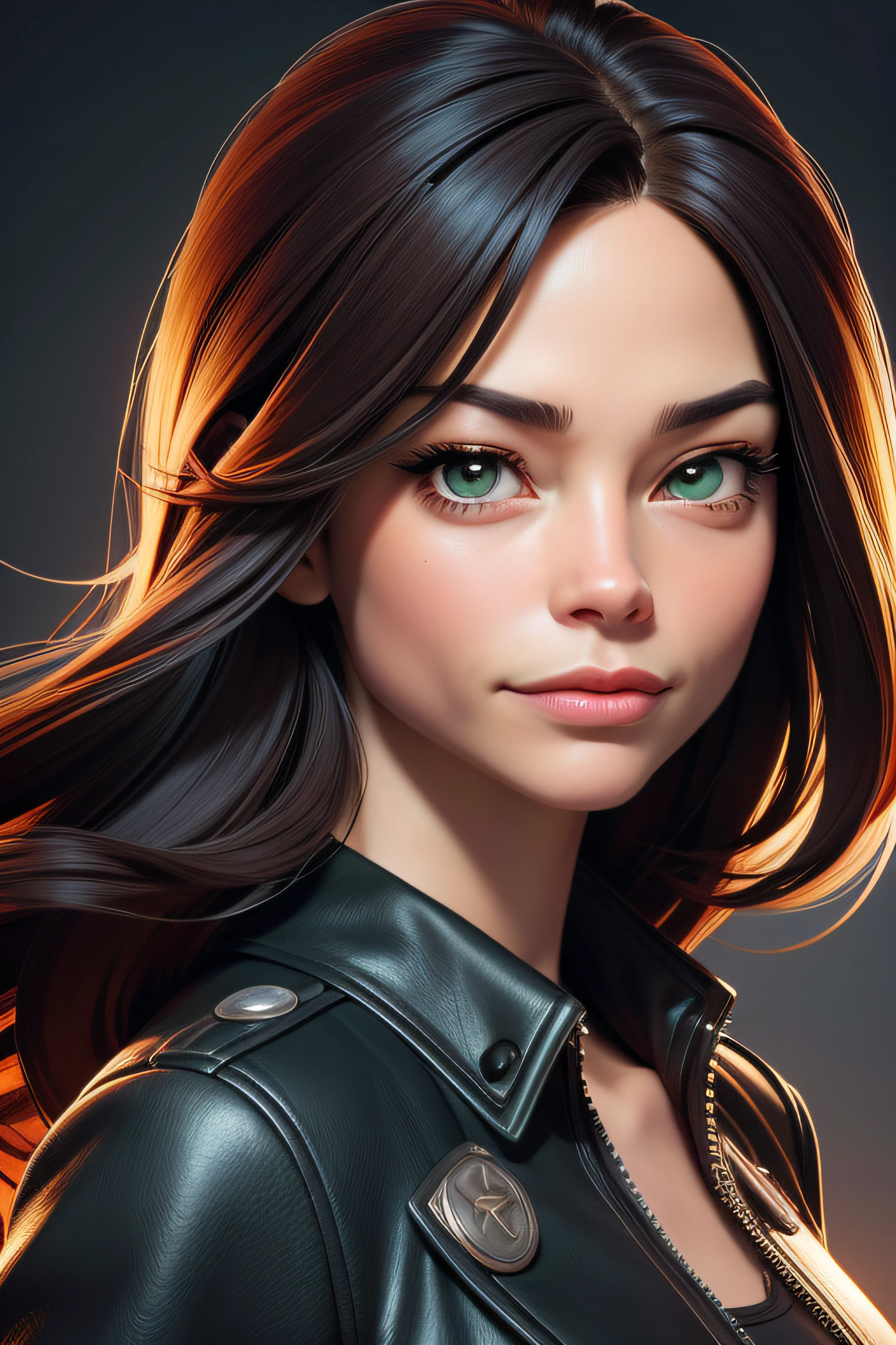 (beste-Qualit: 0,8), perfect anime illustration, Extreme close-up portrait of Kristin Kreuk, Caricature de Kristin Kreuk avec des cheveux avec queue de cheval bruns ,(masterpiece),blouson en cuir rouge, yeux vert magnifiques, digital portrait, Digital cartoon, Illustration WikiHow, Detailed illustration portrait, Digital illustration -, Matte digital illustration, Comic book portrait, Colour digital illustration, Stylized portrait, digital art portrait,(beste-Qualit),(highly quality)fond lumineux