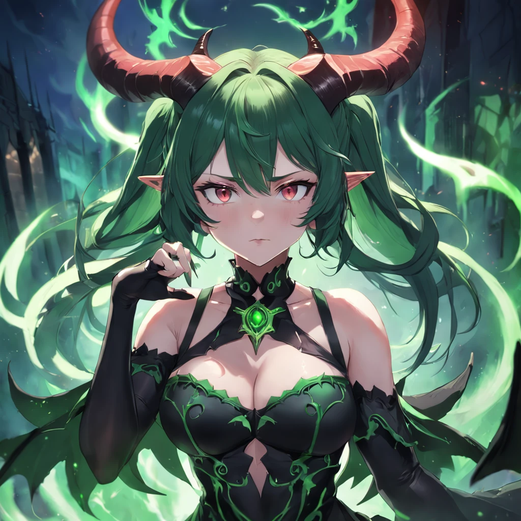 Anime - style image of a woman with horns and green eyes, beautiful succubus, Sukkubus im engen kurzen Kleid, demon anime girl, Sukkubus | mittelalterlich, Sukkubus, Shadowverse-Stil, 2. 5-D-CGI-Anime-Fantasy-Kunstwerk, Goddess of the Underworld, a very beautiful berserker, seductive anime girl, anime goddess, Portrait of a female demon
