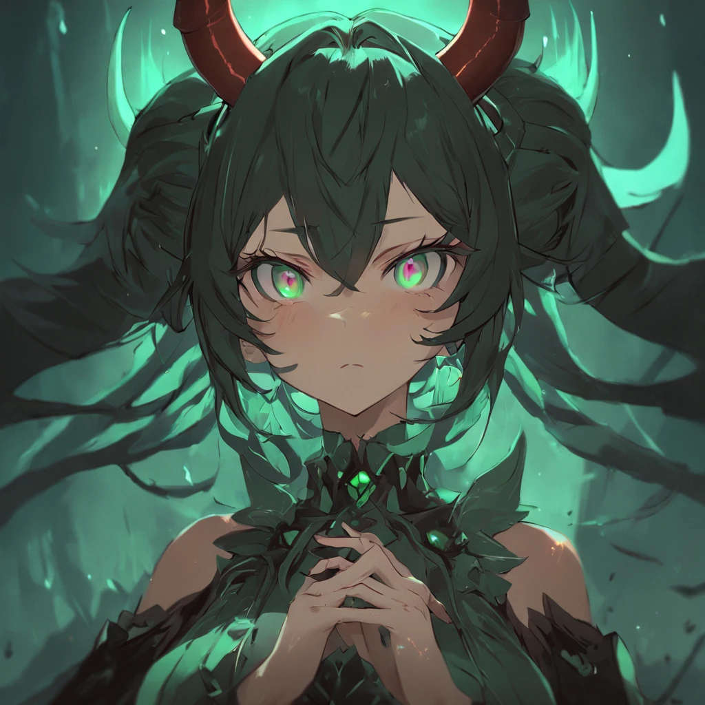 Anime - style image of a woman with horns and green eyes, beautiful succubus, Sukkubus im engen kurzen Kleid, demon anime girl, Sukkubus | mittelalterlich, Sukkubus, Shadowverse-Stil, 2. 5-D-CGI-Anime-Fantasy-Kunstwerk, Goddess of the Underworld, a very beautiful berserker, seductive anime girl, anime goddess, Portrait of a female demon