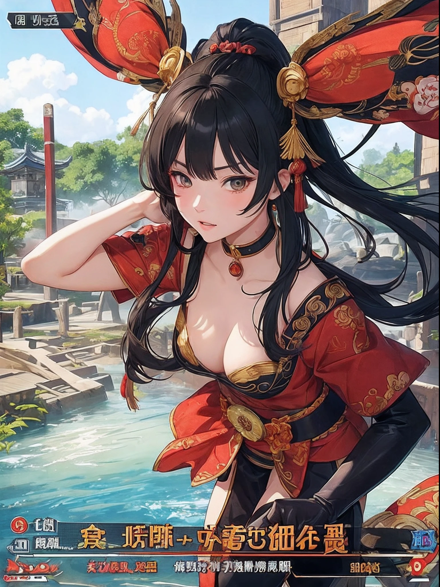 a close up of a video game with a man and a woman,nsfw, sengoku era, gameplay, fantasy boss battle, gameplay screenshot, chinese three kingdoms, 2d side scrolling game, game screen, character selection screen, ultra wide gameplay screenshot, 000 battle, by Josetsu, 中 国 鬼 节