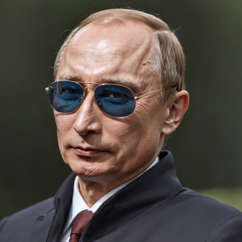 Vladimir Putin in dark sunglasses, super realism, Vacation photo