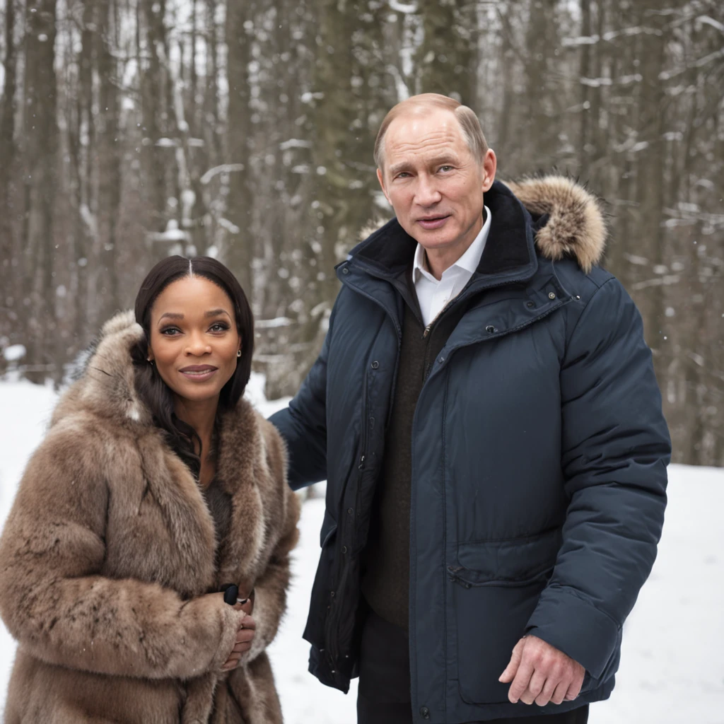 Will Smith greets Vladimir Putin in earflaps, 真实感, detailing, Snow in the background