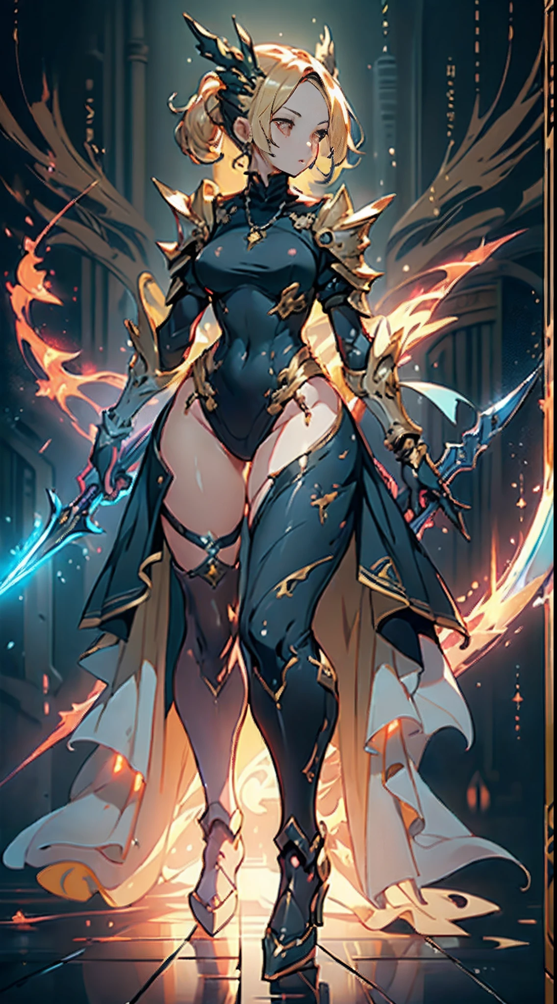 Design a layout showcase Gaming character, ((1girl)), sorcerer:1.2, Golden+Purle clothes, stylish and unique, ((showcase weapon:1.4)), magic staff, (masterpiece:1.2), (best quality), 4k, ultra-detailed, (Step by step design, layout art:1.5), (luminous lighting, atmospheric lighting), Final Fantasy style, magican, ((glove full hands)), fran, viera, (((revealing clothes:1.3))), vambraces, armored legwear, (((full_body_shot:1.4))), Niji, back_view, T_pose