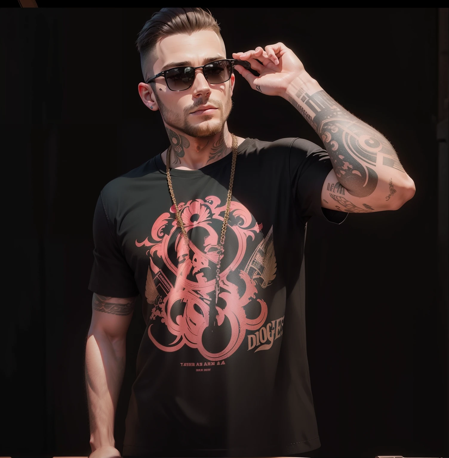 Illustration preserving tattoos on the arm leaving young with clean dj face
