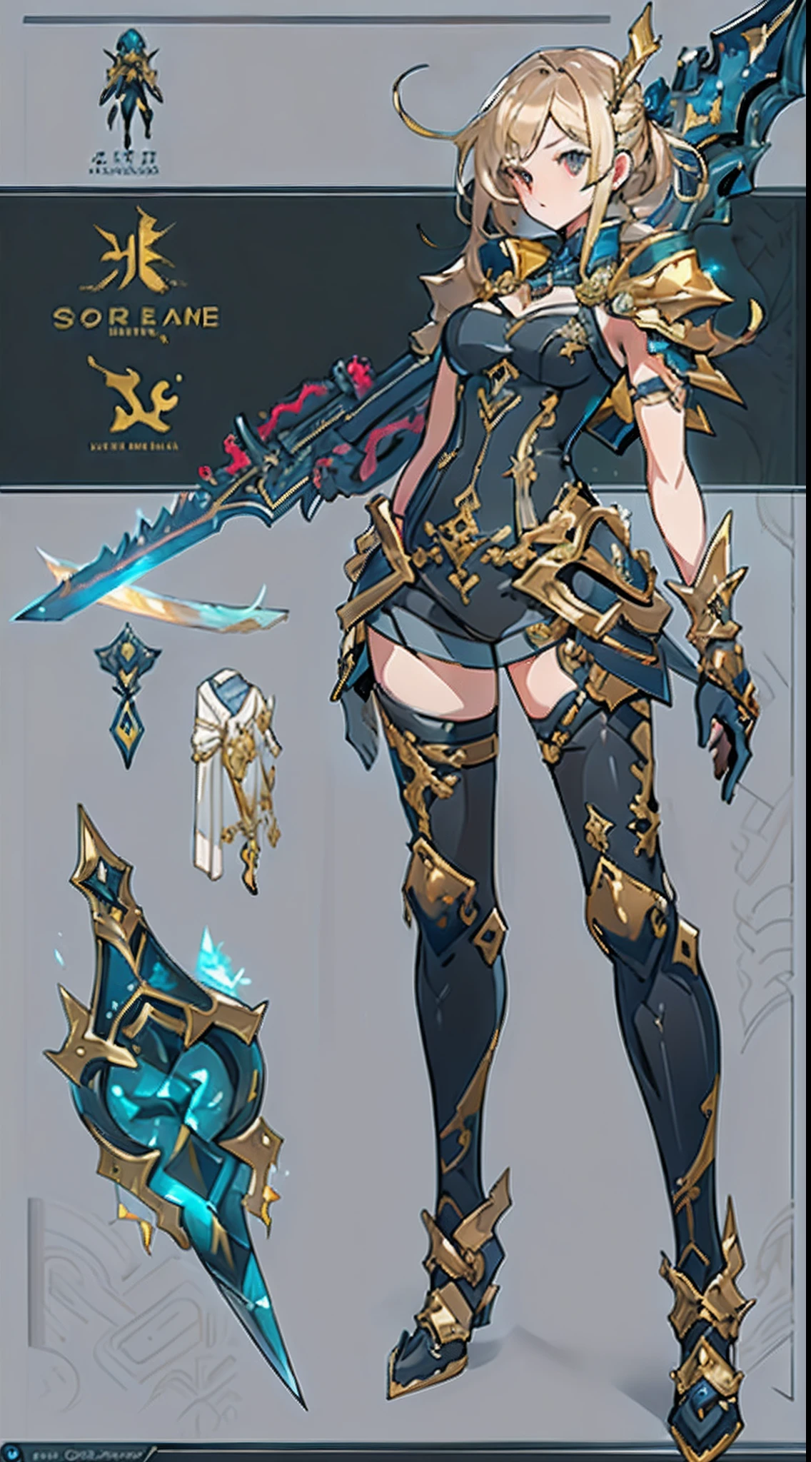 ((The concept character sheet of a strong, attractive, and hot alt lady wearing sexy biopunk armor)). Her face is oval, forehead is smooth and visibly rounded at the temples. jawline is softly defined, giving her a gentle and feminine appearance, ((sexy glowing alien armor, biopunk swords)), ((Masterpiece, Highest quality)), 8k, Detailed face (short hair faded and spiked, undercut hairstyle) (multicoloured hair) (green glowing eyes), light blue hair, pantyhose, stocking, Infographic drawing. Multiple sexy poses. tattoos, glasses, sexy biopunk skirt, sexy biopunk top