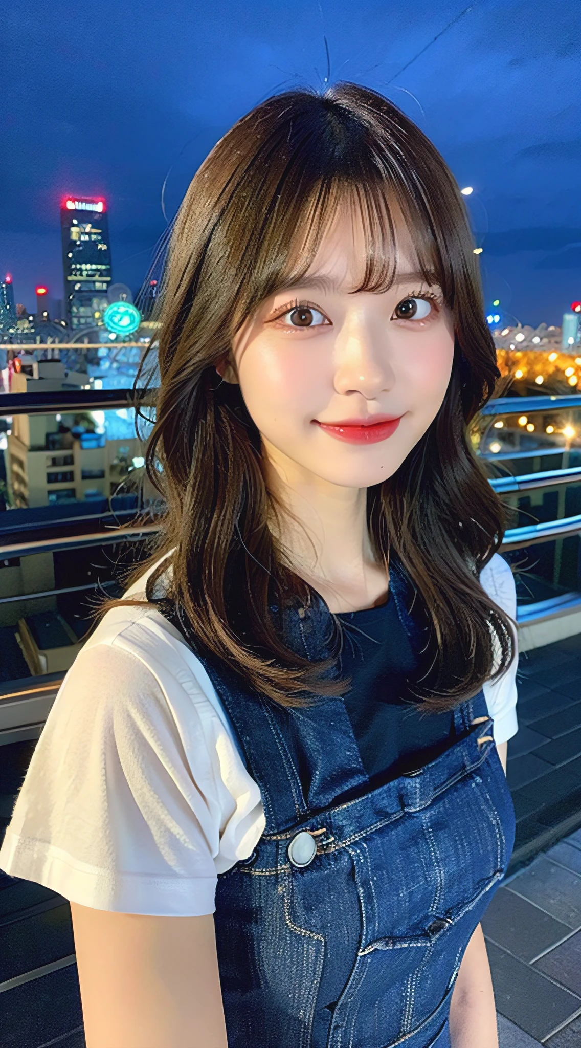 On the table, Highest quality, shape, Very detailed, Finer details, High resolution, 8k wallpaper, Perfect dynamic composition, Beautiful and delicate eyes, pain,Medium Hair, Big Breasts, Natural color lips, Casual and sexy pose,smile,Aoyama Pedestrian Street、Sleeveless dress、20-year-old girl、Slim shape