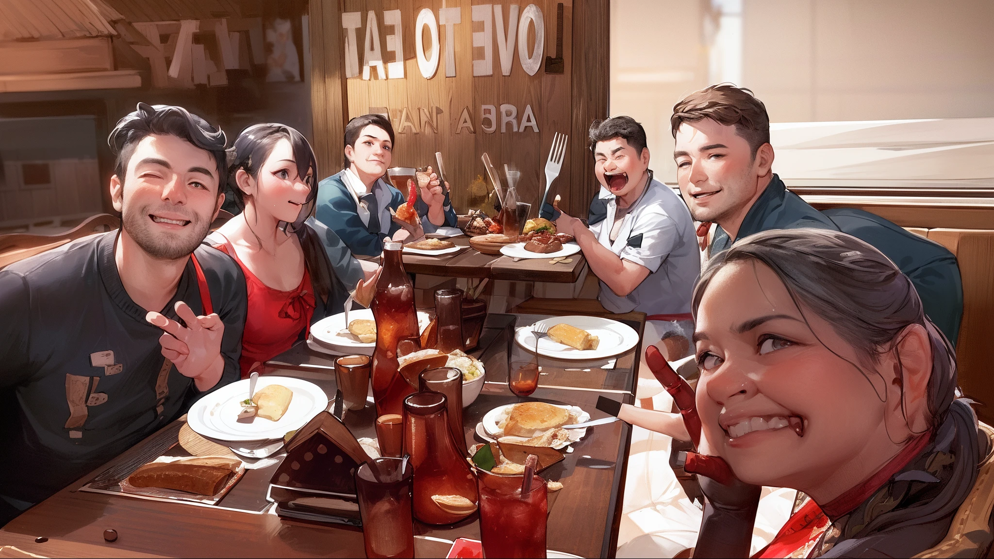 several people sitting at a table with plates of food and drinks, taken with the best dlsr camera, competition winning, shot on nikon z9, very artistic pose, artistic pose, family dinner, warm and joyful atmosphere, ready to eat, stylized photo, people inside eating meals, by John Luke, shot on canon camera, by Teresa Fasolino, eating