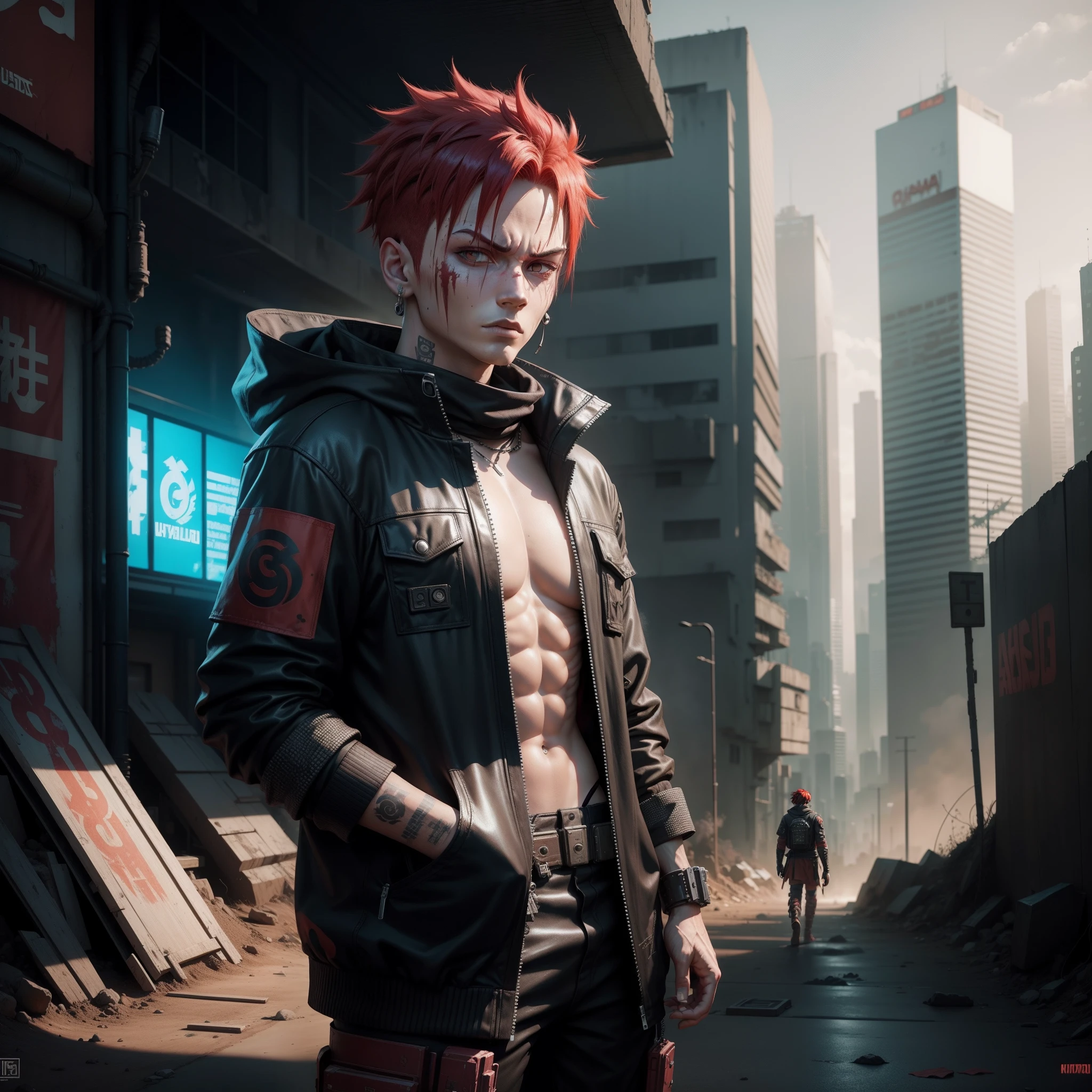 Gaara cyberpunk, mundo futurista, Post-apocalypse scenario