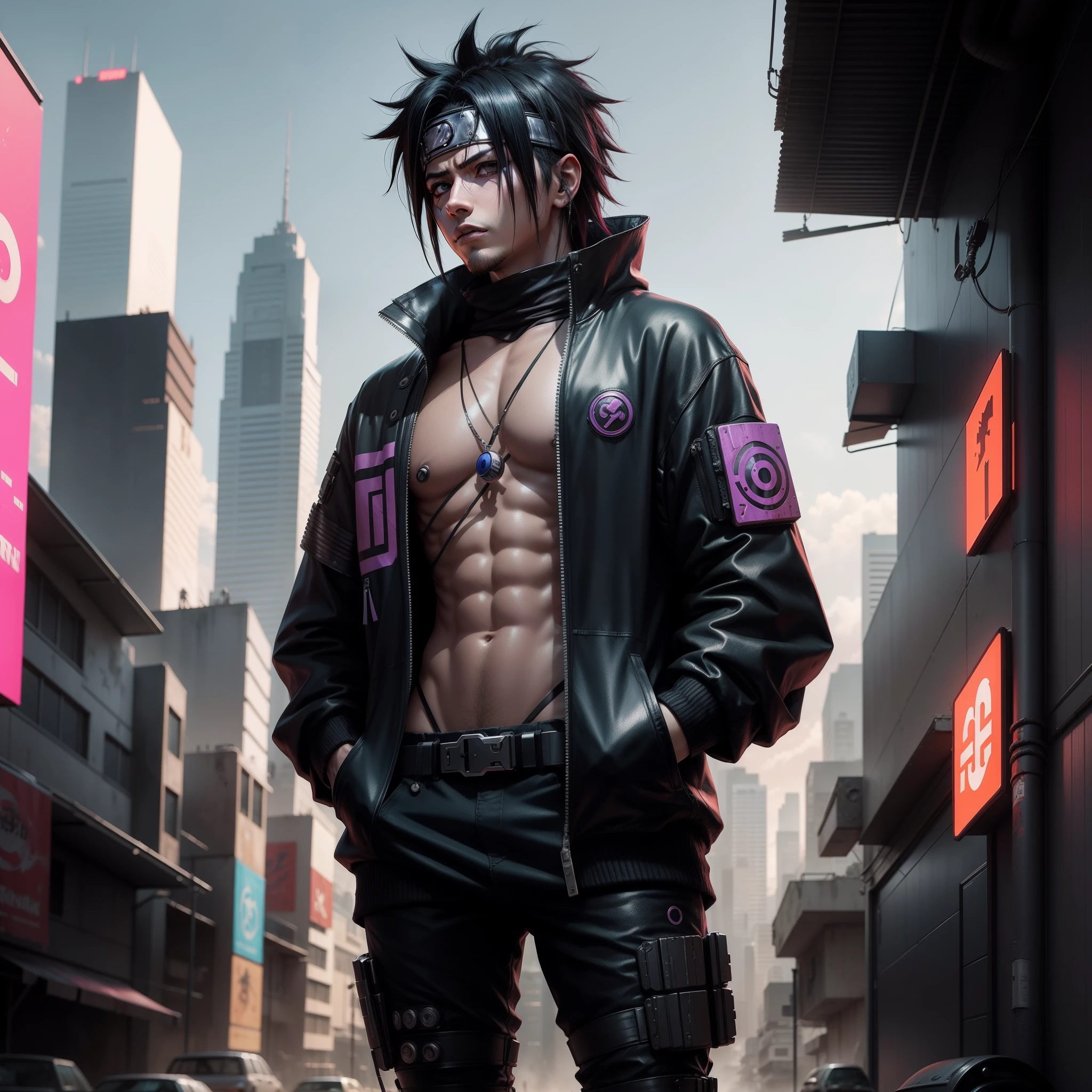 Sasuke cyberpunk, mundo futurista, Post-apocalypse scenario