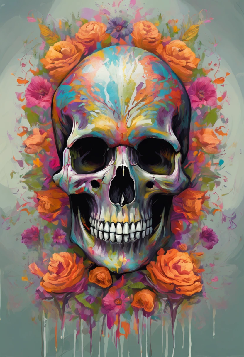 a close up of a skull with a flower on its head, fantasy skull, scary detailed art in color, scary color art in 4 k, sacred skull, conjuring psychedelic background, detailed digital artwork, calavera, sacred skulls, psychedelic illustration, sugar skull, skull face, death skull, scary art in color, skull liminal void background, psychedelic art style