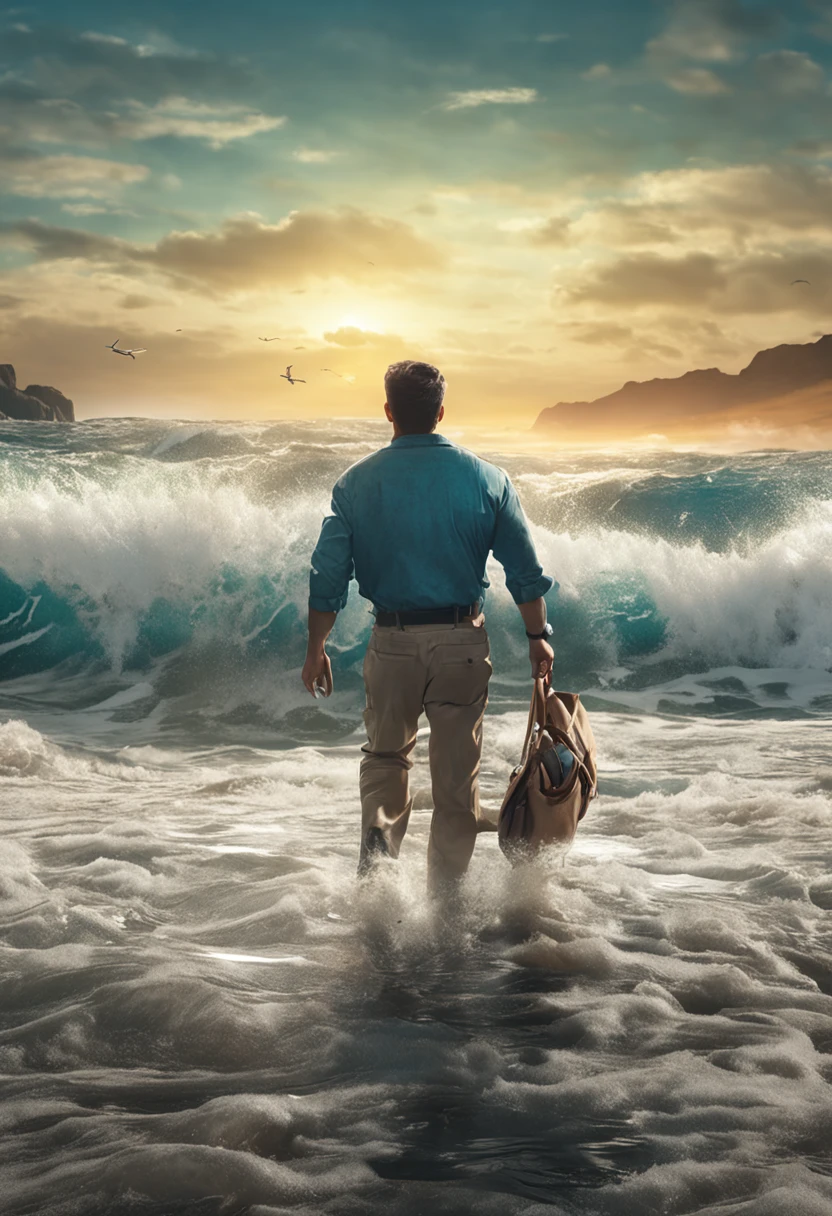 Advertising banner, yachtsman, Splashing waves, Sunny, dynamics, 真实感, 16K high-detail digital art, 16K HD обои детализированные, 16K Detailed Digital Art, 16K HD фото真实感, hyper-detailing