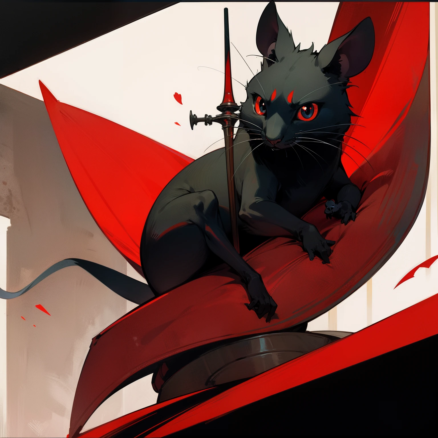 A black mouse，red color eyes，European Middle Ages