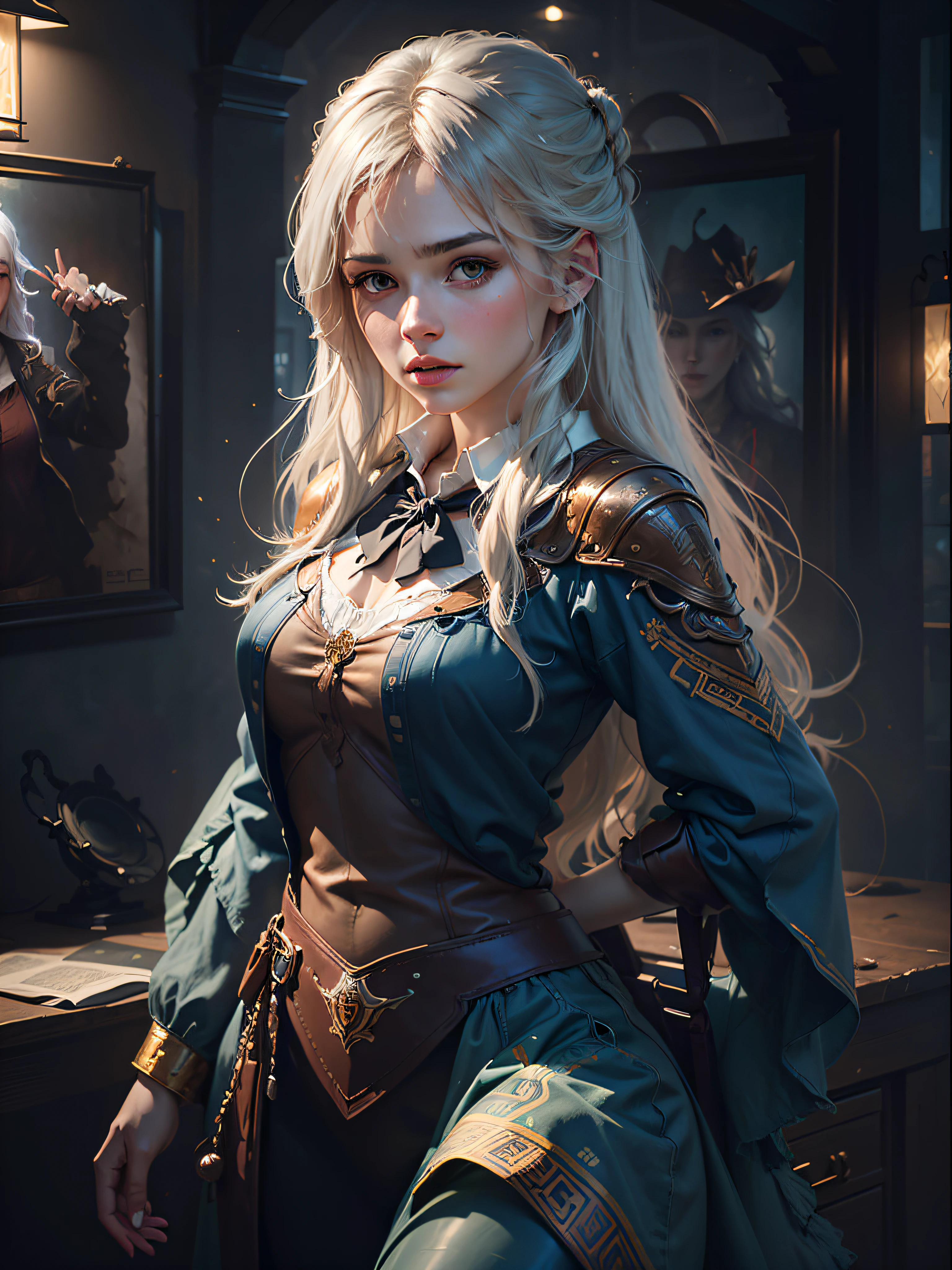 ((best quality)), ((masterpiece:1.2)), (extremely detailed:1.1), (8k, high quality, cinematic, hyper realistic, illustration), (autodesk maya, octane render, unreal engine, game character, ray tracing, hdr), (35mm focal length, f/2 aperture, dynamic perspective, depth of field),(1girl, dynamic angle), the most beautiful form of chaos, a brutalist designed, vivid colours, (zentangle, mandala, tangle, entangle), (fractal art), silk web, 3d, realistic, CG, 3D model, beautiful, elegant, confident, (hdri, bloom, rim lighting, soft lighting, low key), delicate\(armor\) wizard robe