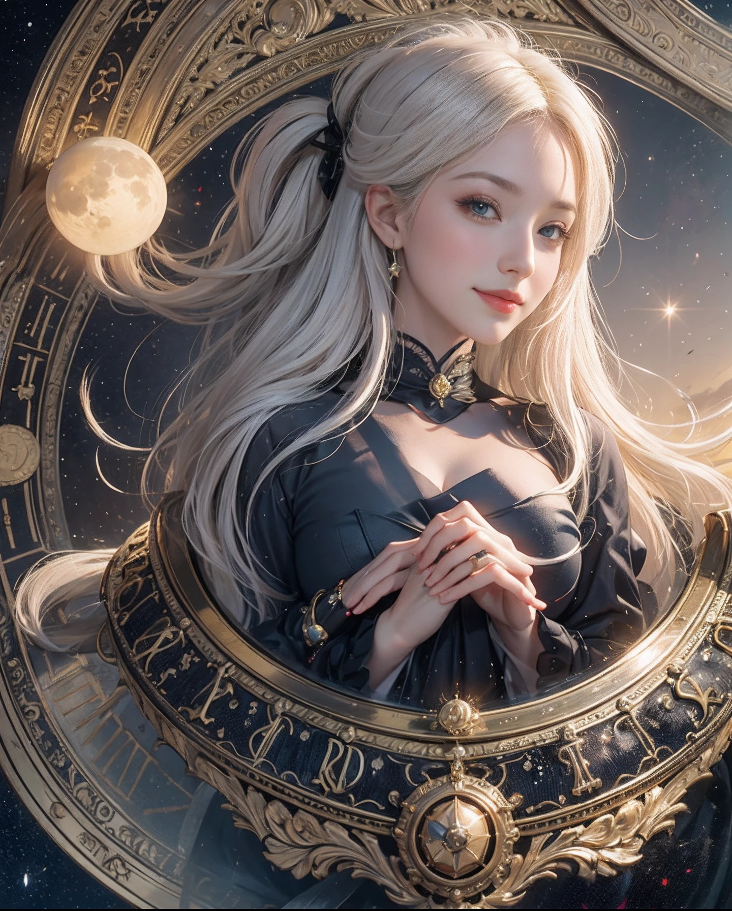 birth chart, Venus, light, moon, sun, planet, star, gentle smile, rococo