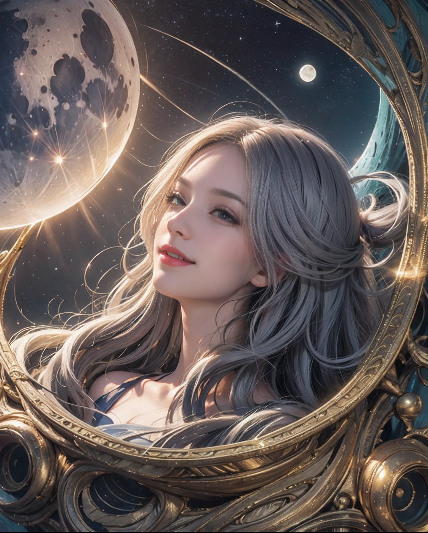birth chart, Venus, light, moon, sun, planet, star, gentle smile, rococo