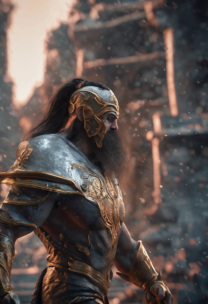 (Renderizado 3D profesional:1.3) de (realista:1.3) The most beautiful art photo in the world,Features soft and bright amazed male heroes, ((Epic hero fantasy muscular rough man wet hero angry look long hair short beard and fierce expression in dynamic pose, Fantastic location, majestuoso entorno desordenado)), Renderizado 8k Unity de cuerpo completo, action shot, poro de la piel, very dark lighting, Sombreado pesado, Detallado, Cara detallada de asombro, (Vibrante, Realistic photography, realista, dramatic, oscuro, foco nítido, 8k), (Old leather garments damaged by weathering:1.4), ((((Use pieles)))), (intrincado:1.4), decadente, (Altamente detallado:1.4), Pintura digital, Renderizado por Octane, Estaciones de arte, Concepto-Arte, Suave, foco nítido, 插圖, Arte Germen, (loish:0.23), WLOP Ilya Kuvshinov, y Greg Rutkowski y Alphonse Mucha gracias, (global ilumination, Luz de estudio, Light Volumetric), fuertes lluvias, particles floating, LotR, fantasy, Once, cuerpo completosbian, ((Fondo oscuro y antiguo de la ciudad:1.3)),CGSesociety,Estaciones de arte