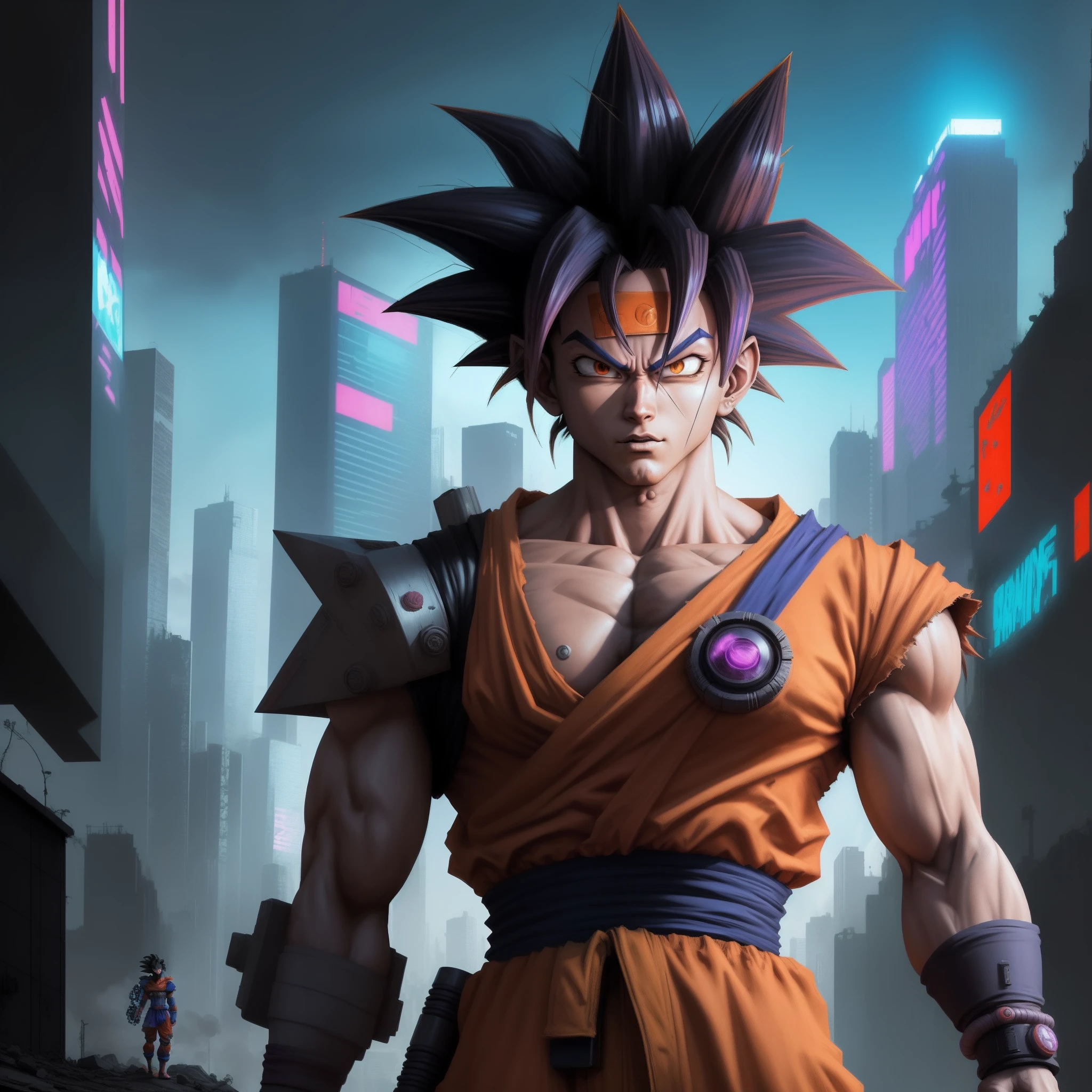 Goku cyberpunk, mundo futurista, Post-apocalypse scenario