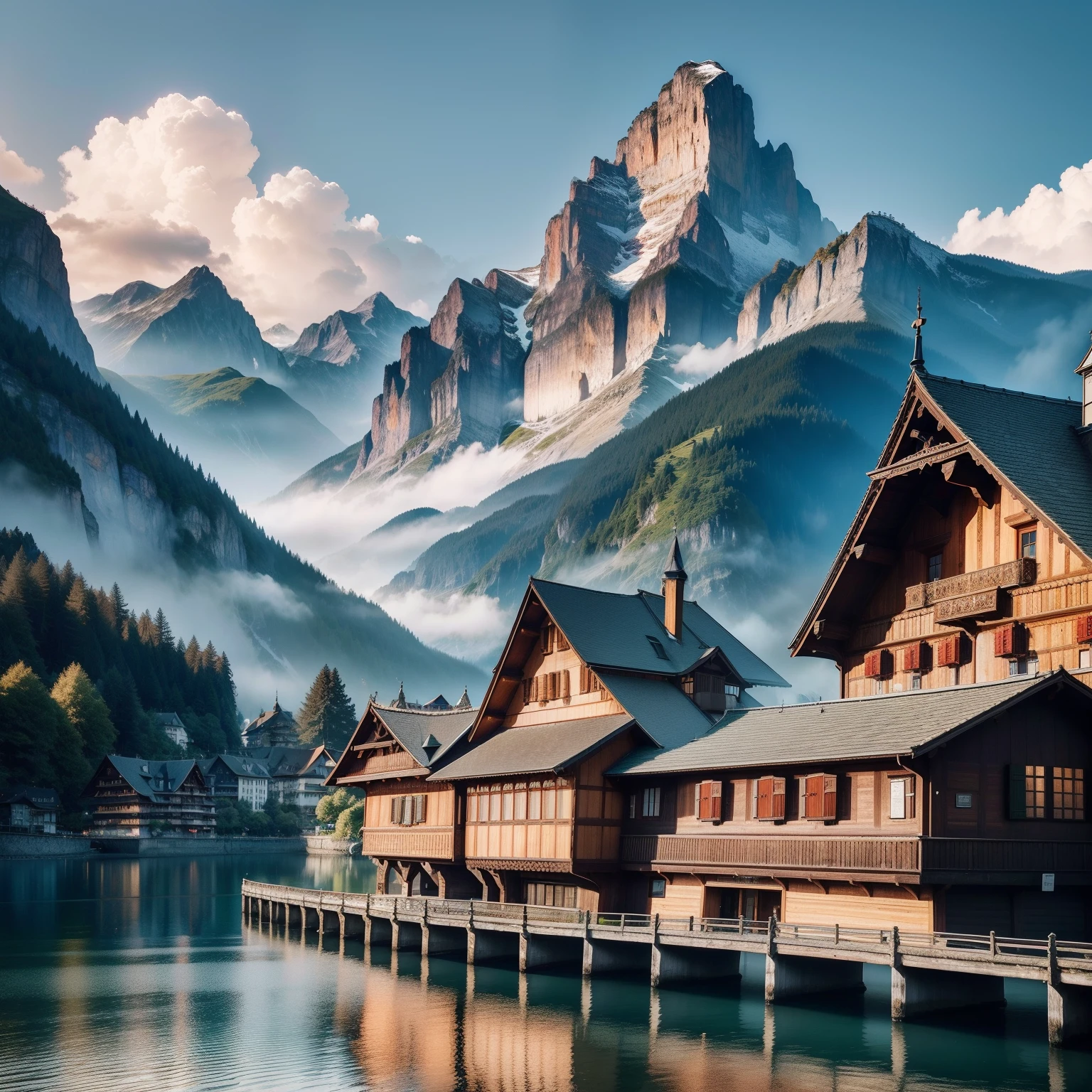 Lucerna, Switzerland: Situated on the shores of Lake Lucerne and surrounded by mountains, Lucerne offers a spectacular setting. The iconic Chapel Bridge, as montanhas Pilatus e Rigi, e a atmosfera encantadora da cidade pequena para uma paisagem moderna, em 4k ultra realista