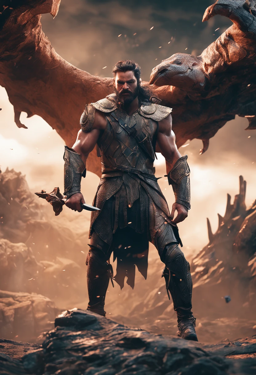 (Renderizado 3D profesional:1.3) de (realista:1.3) The most beautiful art photo in the world,Features soft and bright amazed male heroes, ((Epic hero fantasy muscular rough man wet hero angry look long hair short beard and fierce expression in dynamic pose, Fantastic location, majestuoso entorno desordenado)), Renderizado 8k Unity de cuerpo completo, action shot, poro de la piel, very dark lighting, Sombreado pesado, Detallado, Cara detallada de asombro, (Vibrante, Realistic photography, realista, dramatic, oscuro, foco nítido, 8k), (Old leather garments damaged by weathering:1.4),, (intrincado:1.4), decadente, (Altamente detallado:1.4), Pintura digital, Renderizado por Octane, Estaciones de arte, Concepto-Arte, Suave, foco nítido, 插圖, Arte Germen, (loish:0.23), WLOP Ilya Kuvshinov, y Greg Rutkowski y Alphonse Mucha gracias, (global ilumination, Luz de estudio, Light Volumetric), fuertes lluvias, particles floating, LotR, fantasy, Once, cuerpo completosbian, ((Fondo oscuro y antiguo de la ciudad:1.3)),CGSesociety,Estaciones de arte, toma solo el rostro