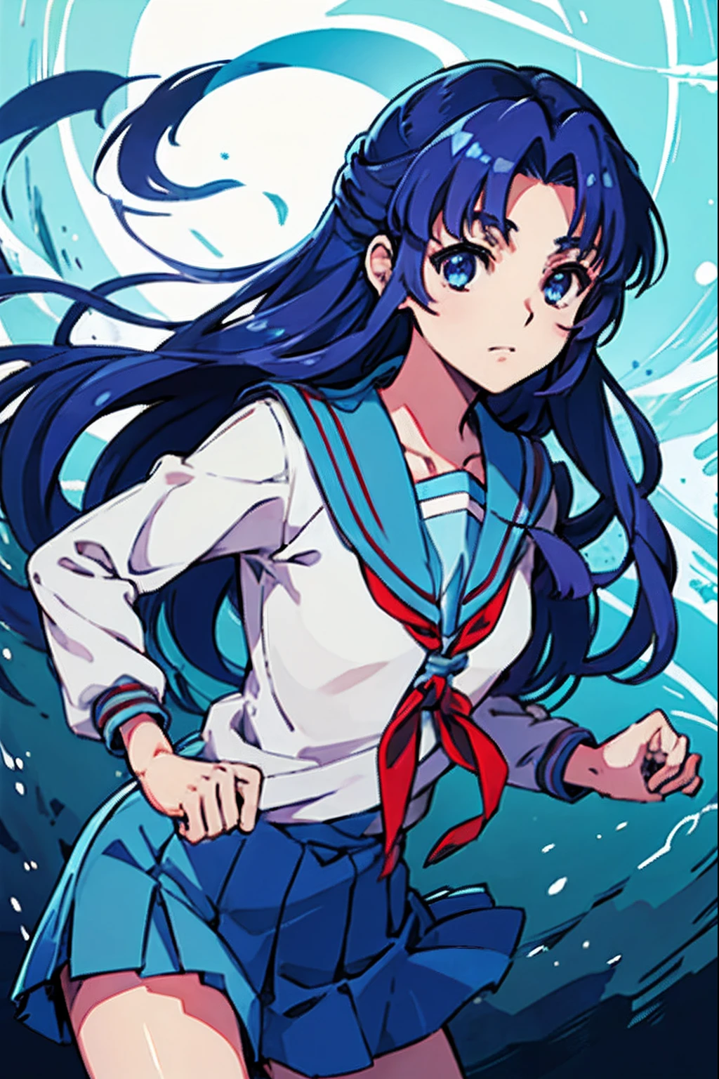 ryoukoasakura, ryouko asakura, blue hair, blue eyes, long hair,
kita high school uniform, long sleeves, sailor collar, classroom,
 (perfect hands, perfect anatomy),