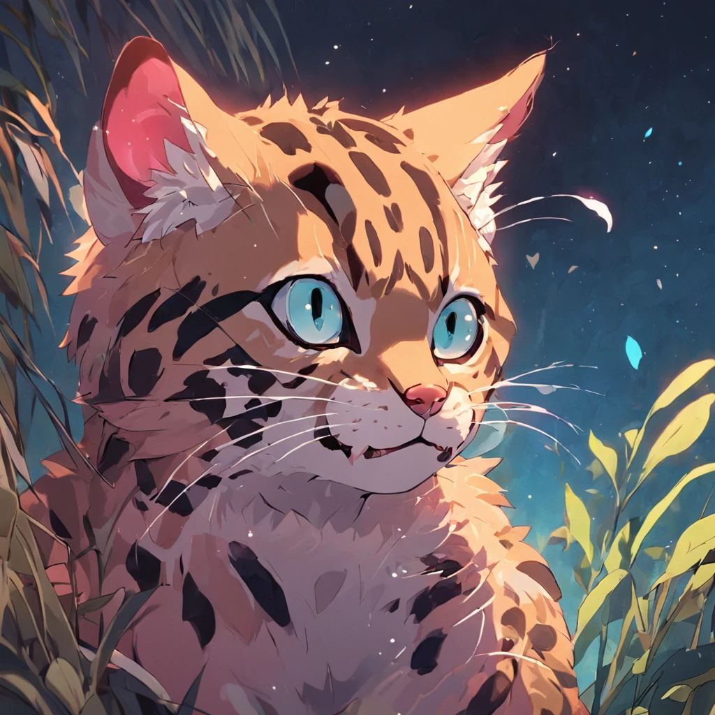 Margay who is a Cat Trespasser sneaking in, fur is psychedelic rainbow colors, best quality, masterpiece