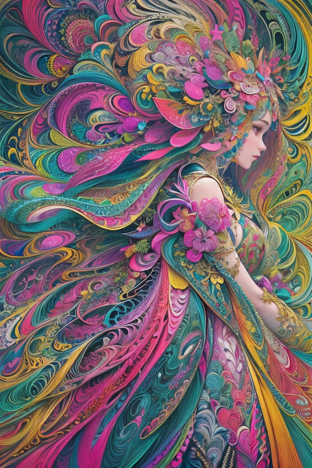 (masterpiece, top quality, best quality, official art, beautiful and aesthetic:1.2), (1girl:1.3), extremely detailed,(fractal art:1.2),colorful,highest detailed,(zentangle:1.2), (dynamic pose), (abstract background:1.5), (traditional dress:1.2), (shiny skin), (many colors:1.4), ((upper body))