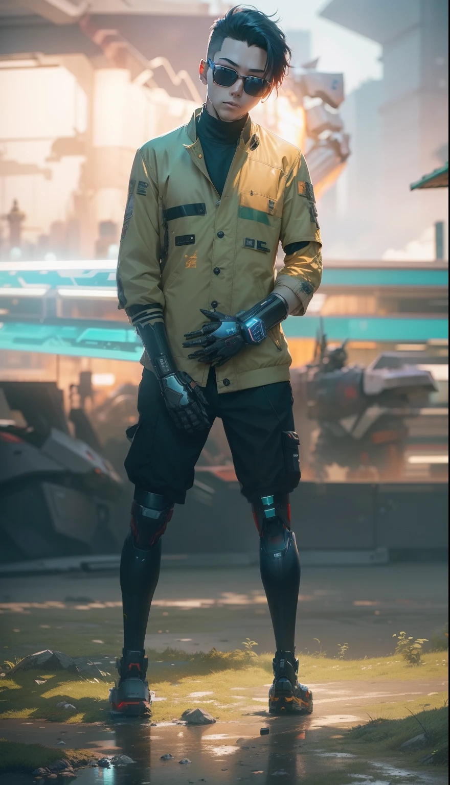 red head in real short sleeves stands next to a giant robot, Boy in mech cyber armor, Cyberpunk anime mech, Male mech, cgsociety and fenghua zhong, anime mecha aesthetic, mechanization, Handsome white boy cyborg, cyberpunk, green military camo, dynamic scene, 2 0 y. gal , mecha asthetic, Robot boy
Boy in shorts and jacket standing next to giant robot, Guweiz style artwork, CyberPunk mech, Trends on CGSTATION, Guweiz, Russell Dongjun Lu, digital cyberpunk anime art, Ross Tran 8 K, Guweiz on ArtStation Pixiv, boy in mecha network armor