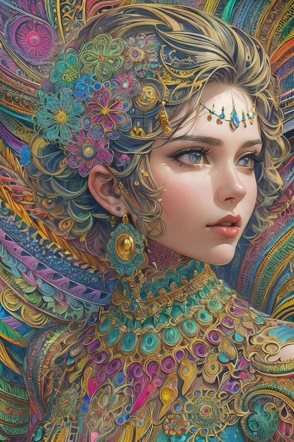 (masterpiece, top quality, best quality, official art, beautiful and aesthetic:1.2), (1girl:1.3), extremely detailed,(fractal art:1.2),colorful,highest detailed,(zentangle:1.2), (dynamic pose), (abstract background:1.5), (traditional dress:1.2), (shiny skin), (many colors:1.4), upper body