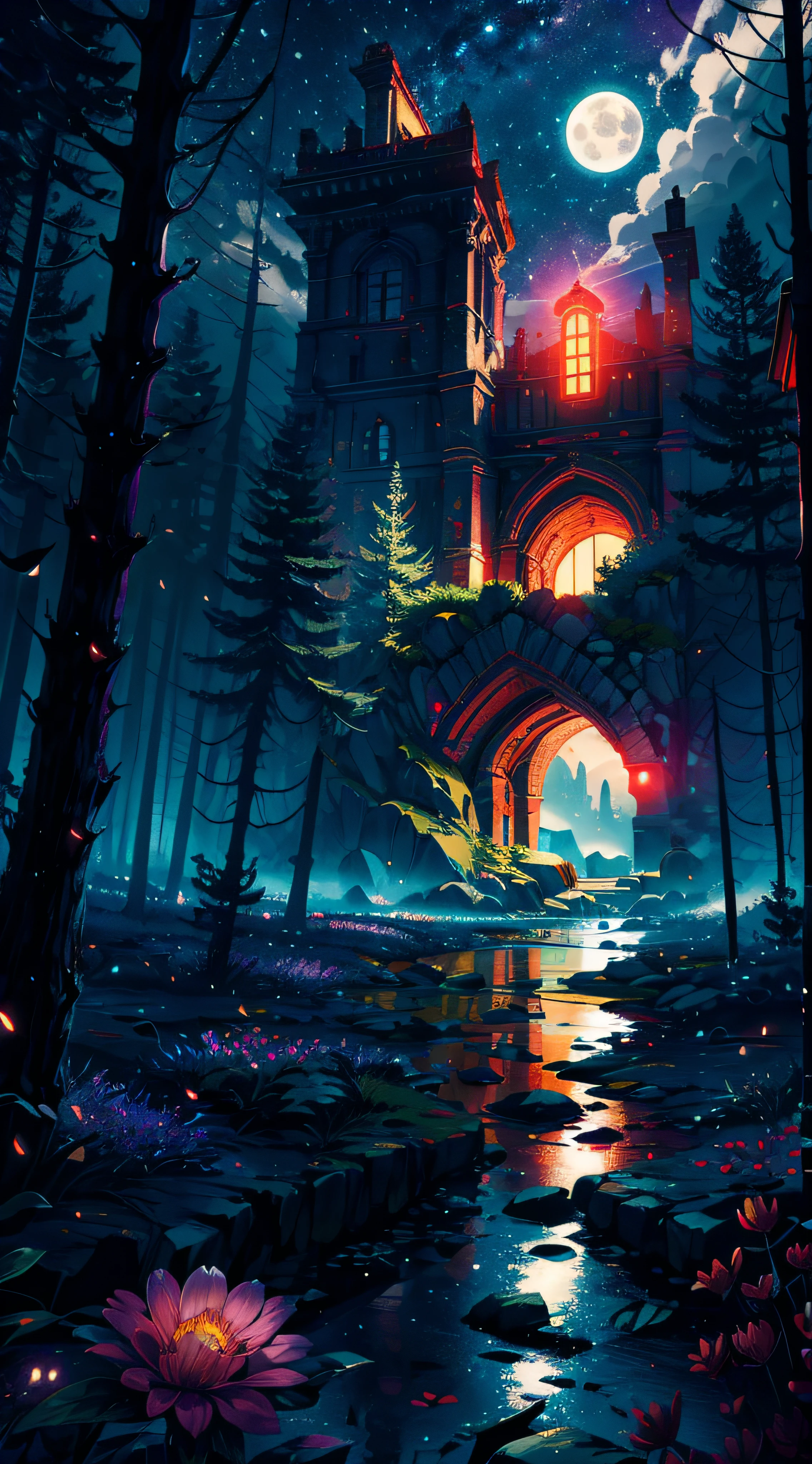 A wide landscape photo, (viewed from below, the sky is above, and the open field is below), an anime girl sitting on colorful flowers field looking up, (full moon: 1.2), (meteor: 0.9), (nebula: 1.3), distant mountains , shooting stars, Trees BREAK Crafting Art, (Warm Light: 1.2), (Firefly: 1.2), Lights, Lots of Purple and Orange, Intricate Details, colorful palette,Volumetric Lighting BREAK (Masterpiece: 1.2), (Best Quality), 4k, Ultra Detailed, (Dynamic Composition: 1.4), Rich in Detail and Color, (Rainbow Color: 1.2), (Glow, Atmospheric Lighting), Dreamy, Magical, (Solo: 1.2),