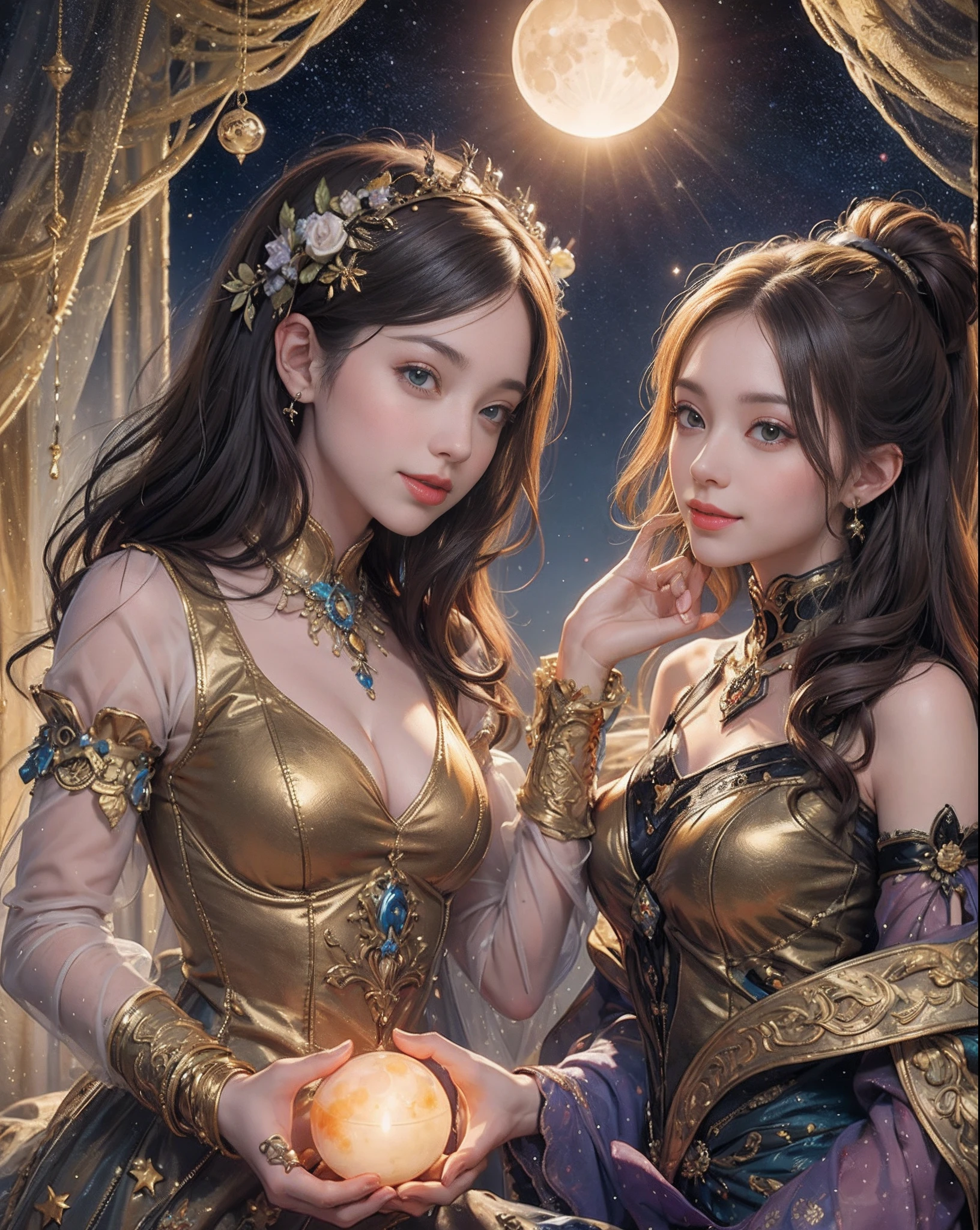 birth chart, Venus, light, moon, sun, planet, star, gentle smile, rococo