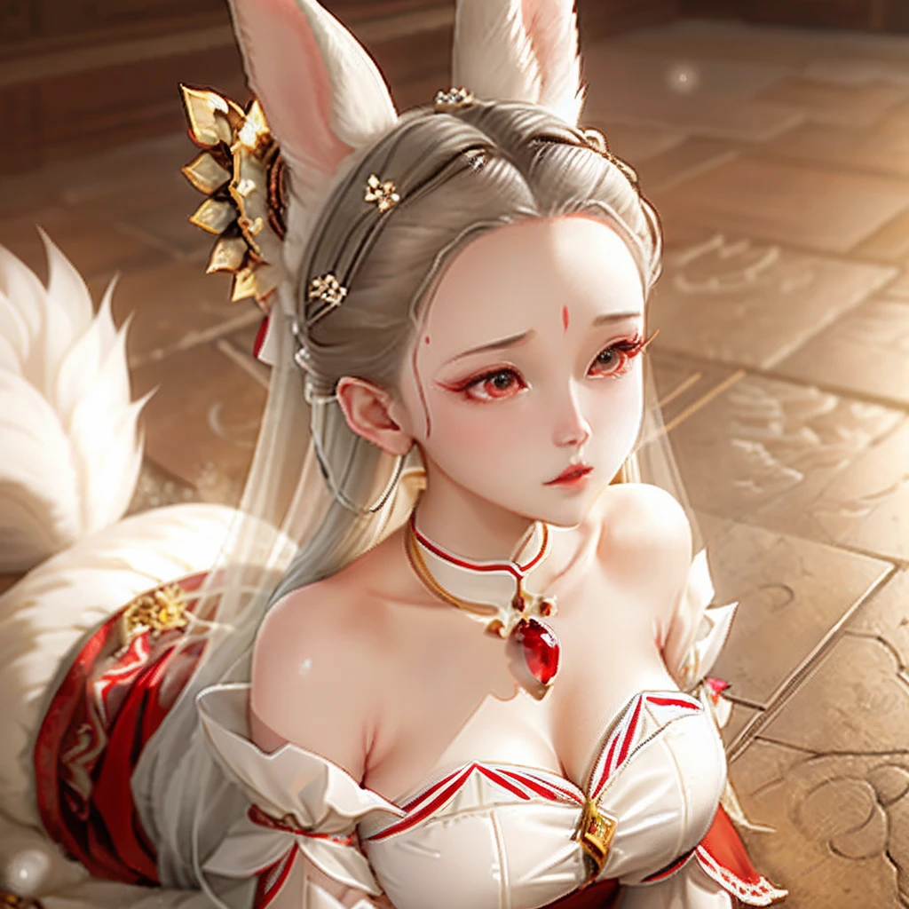 She wore a white fur coat, it only wrapped
around her chest and lower body, a large
portion of her snow white skin was exposed
Her ears were like rabbit ears, her eyes were
red like rubies, her nose was small and
delicate, she had an extremely cute
appearance.
At this moment, this female immortal was
kneeling on the ground, her forehead was
touching the floor. Her huge chest was
squeezed by the floor, experiencing a change
in form. And her butt was high in the sky,
attracting people's gazes