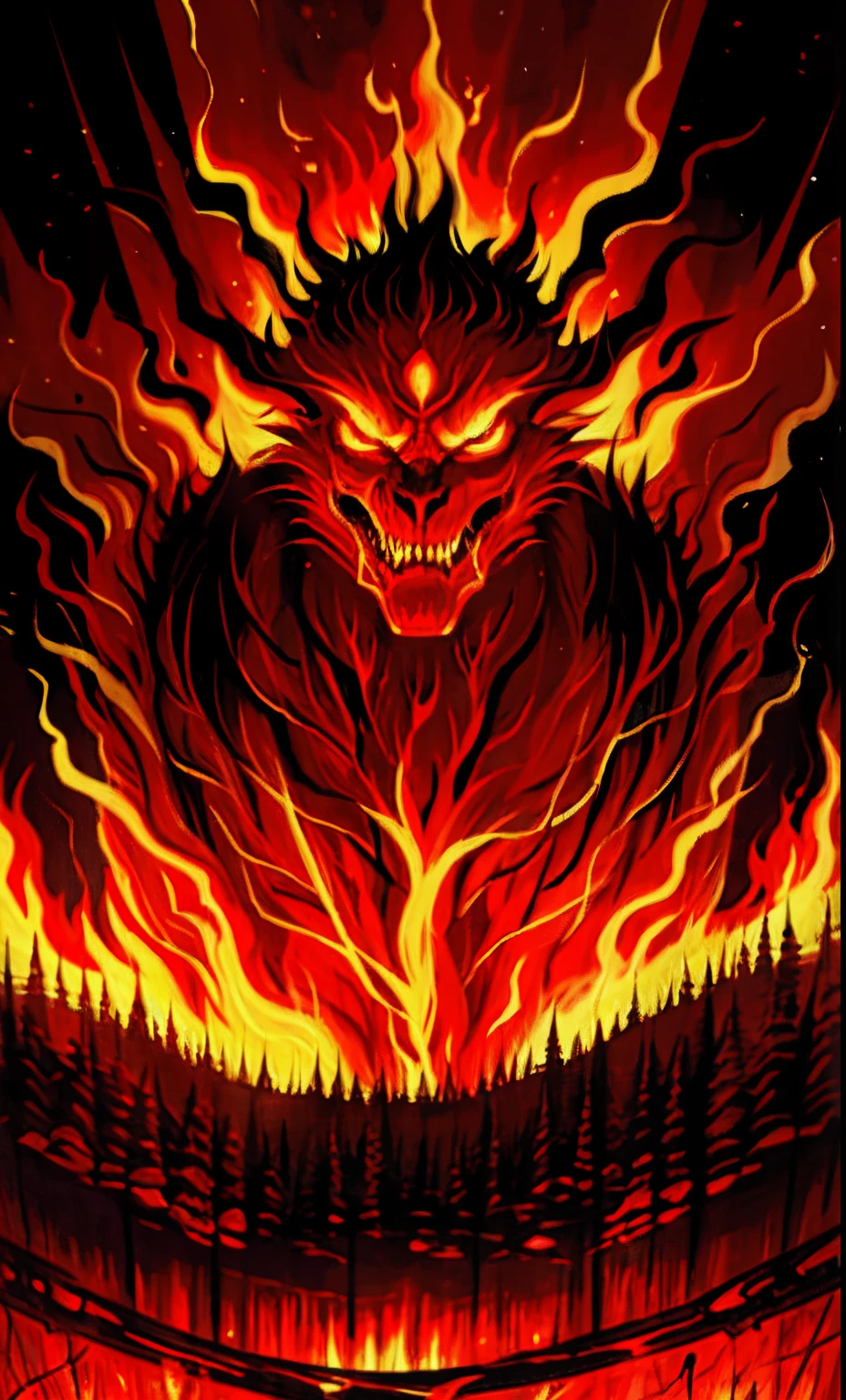Fire demon, evil, bright