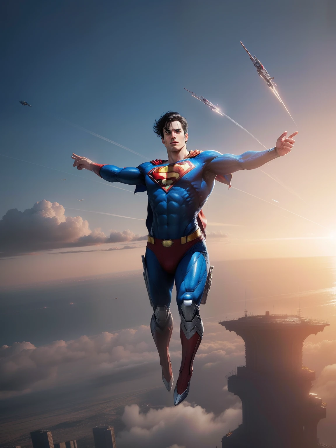 superman flying, sci-fi, realistic, fix legs