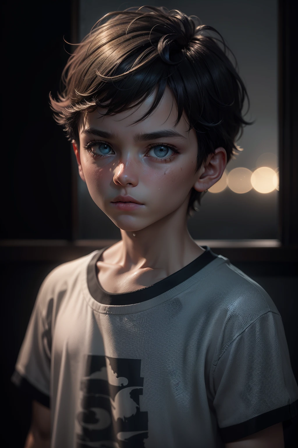 (sharp focus:1.2), an award-winning shot of a casual boy ???, thunderstorm outside, dull backlighting, extremely detailed skin, sadness, hopelessness, bleary eyes, (deep shadows:1.1), high contrast, beautiful eyes, absurd, 8k, (high quality: 1.3), , artstation hd, concept art, detailed face and body, award winning photography, (moody lighting:1.2), depth of field , bokeh, 4K, HDR