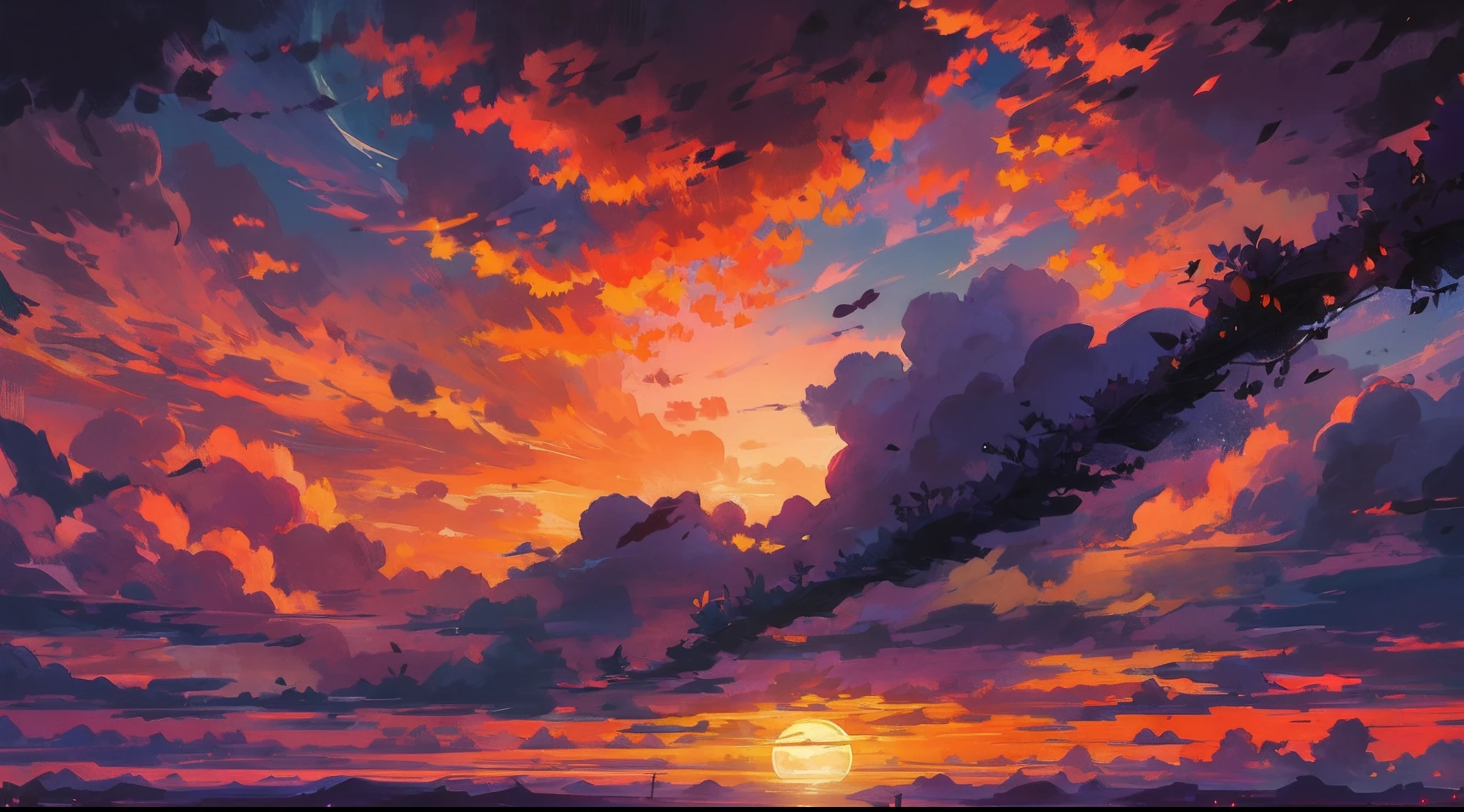 Burning clouds,evening light,miji