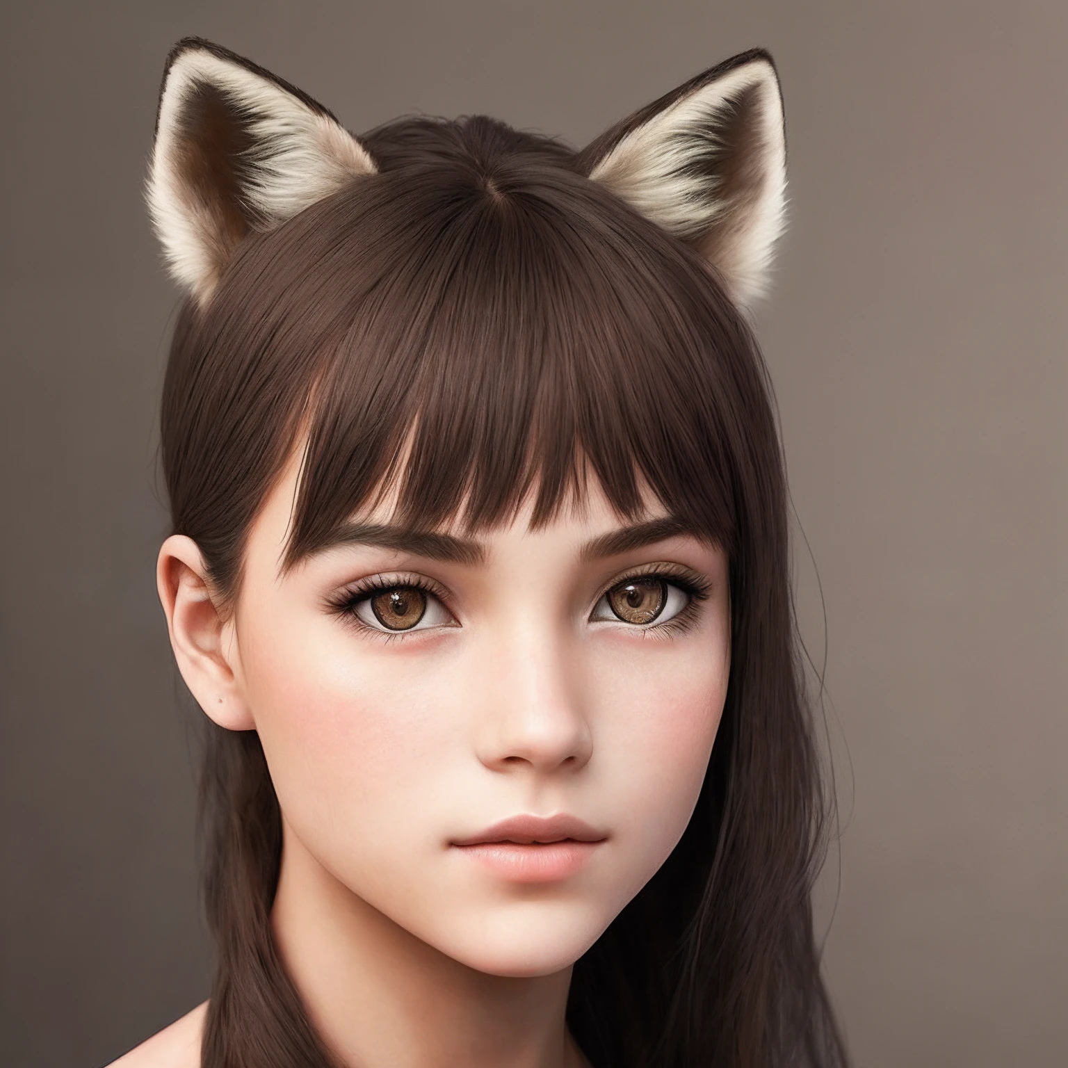 "Generate an image of a young girl whose appearance combines human and fox-like features. Portray her with a natural, earthy appearance, including subtle dirt or smudges on her skin to enhance the fox-like aesthetic."
