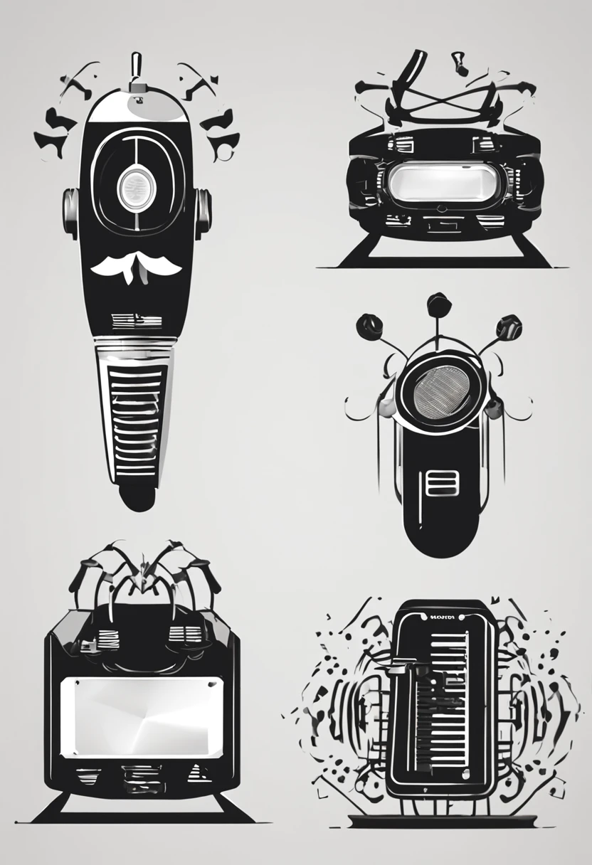 Create a monochrome logo that represents a group of journalists committed to news creation and research. El imagotipo debe ser simple y directo, utilizando un solo color que transmita profesionalismo y modernidad. Incorpora los siguientes elementos de manera estilizada: A stylized microphone at one end of the imagotype, un teclado de computadora estilizado, Pantalla de TV, At symbol ,Connecting lines, estilo simple, directo y moderno