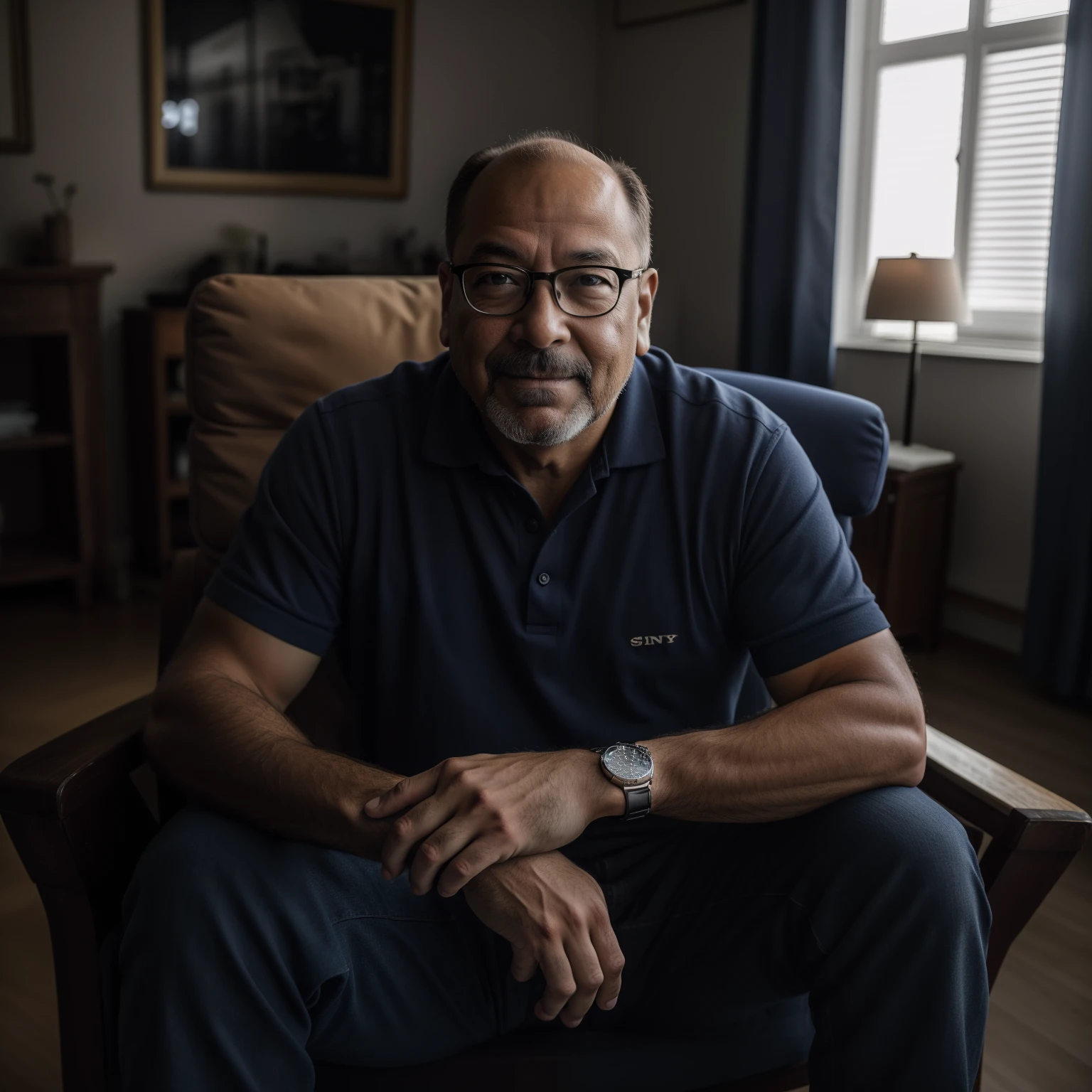 Man sitting in a chair with a watch on his wrist, retrato de alta qualidade, cinematic portrayal, shot with sony alpha 1 camera, Retrato editorial, Tiro em Sony A 7 III, Tiro com Sony Alpha, Foto retrato realista, Retrato de 50mm, Retrato 4k, Retrato tirado 8 K, Directed by: Dietmar Damerau, Tomado com Sony Alpha 9