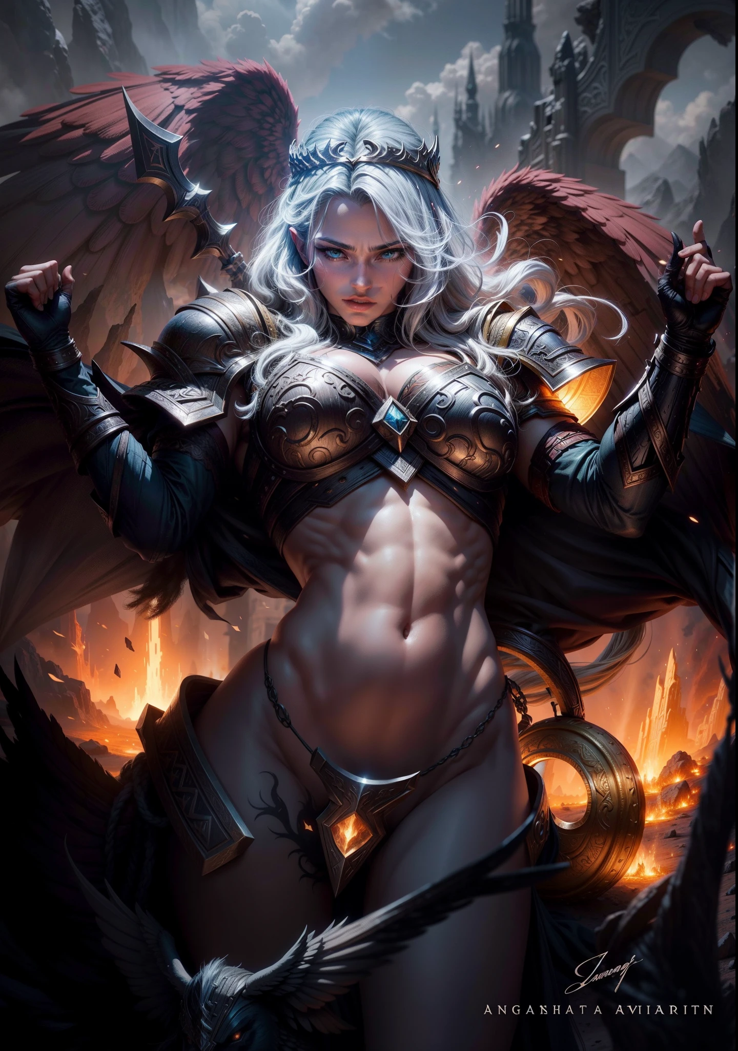 Asgard，valkyrie，Senhora Cavaleiro，Anatomia correta，epic fantasy digital art，tmasterpiece，8k，high-definition resolution，desenho detalhado，Qulidade Superior，, Epic composition,