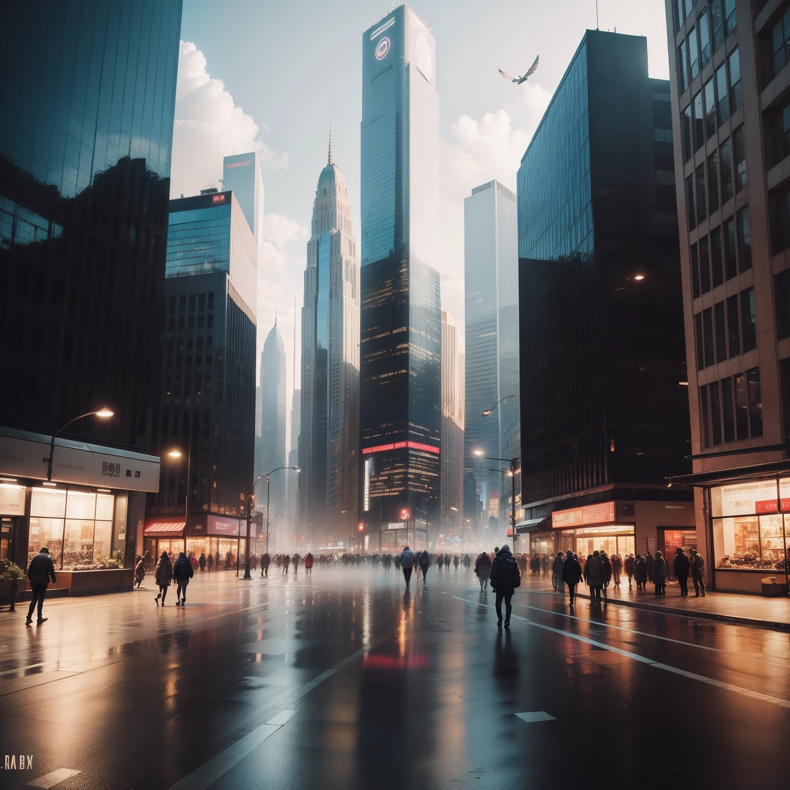 "Replace the background with a bustling cityscape."