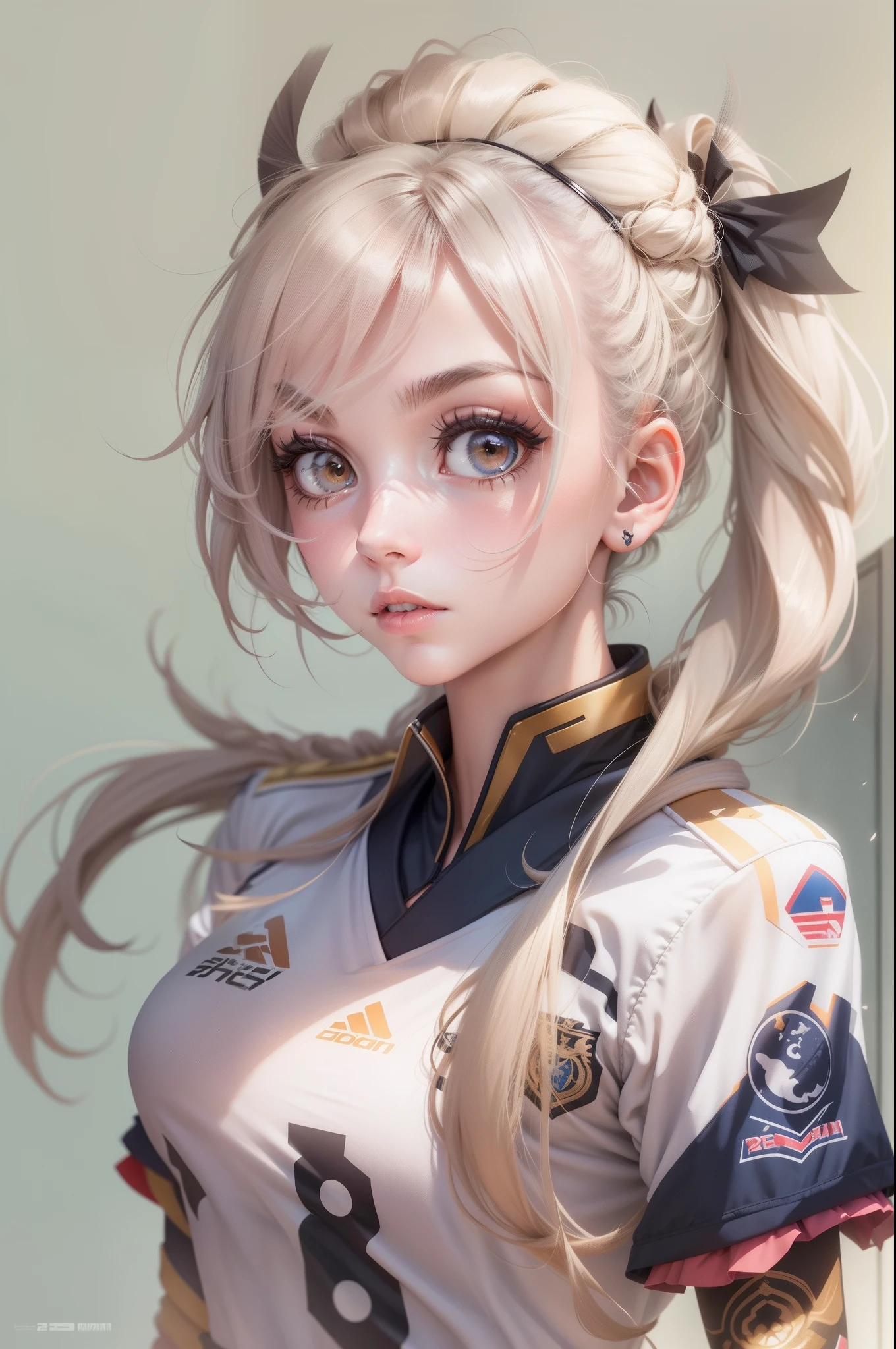 20-year-old, ((highest quality)), ((masterpiece)), (High resolution:1.3), 3D, Beautiful volleyball player super cute high school girl、Uniforms, but they stick to the skin(((Silhouette but so tight that everything is exposed)))However、The fabric is thin and flexible, but not restrictive.、He fell on the court at Space Gymnasium during a match..(((Spread your legedium length white-gray wavy hair braided.、The face is small and symmetrical、Volleyball is a popular sport、 ((Big Breasts)),panties