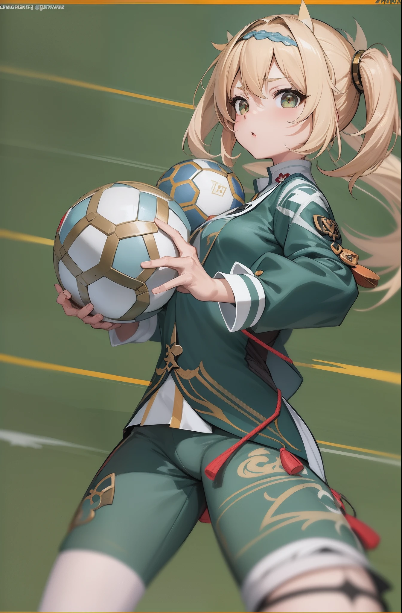 Anime girl with blonde hair holding a soccer ball in her hands, Impacto de Ayaka Genshin, Keqing de Genshin Impact, Cushart Krenz arte chave feminina, splash arte anime , ayaka jogo genshin impact, Marin Kitagawa Fanart, Arte Oficial, arte chave do anime, Cushart Kenz, Cushart Krenz