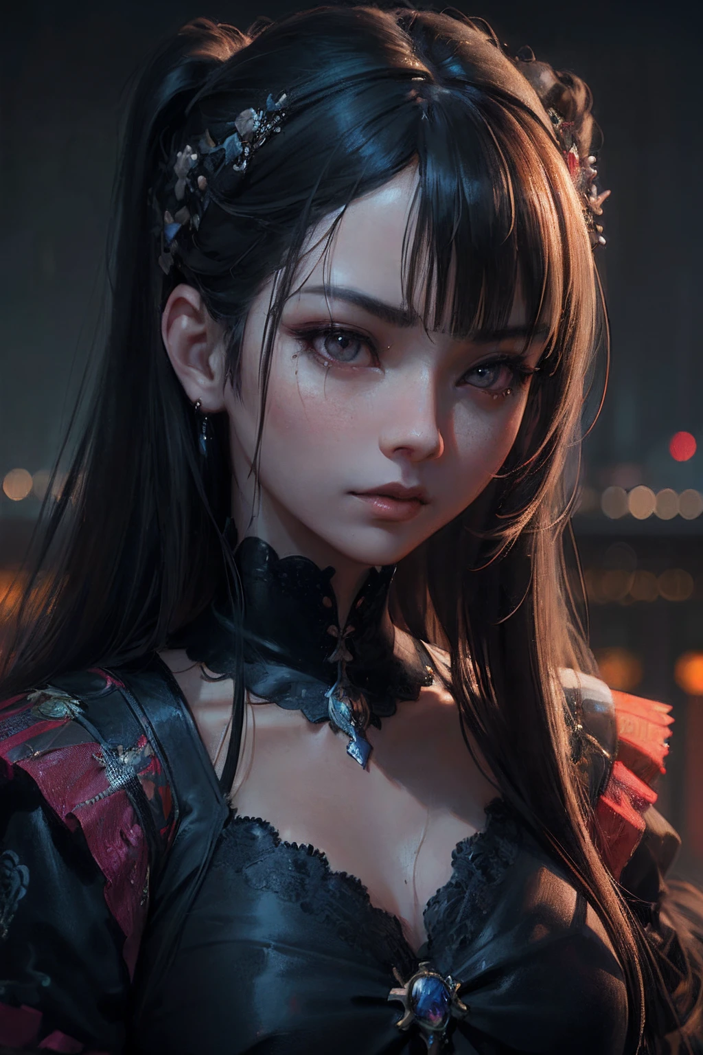 there is a woman with a very long hair and a very pretty dress, ross tran 8 k, 8k portrait render, cgsociety portrait, beautiful girl face, wojtek fus, detailed portrait of anime girl, cinematic bust portrait, 4k highly detailed digital art, 3 d render character art 8 k, photorealistic anime girl render, stunning anime face portrait