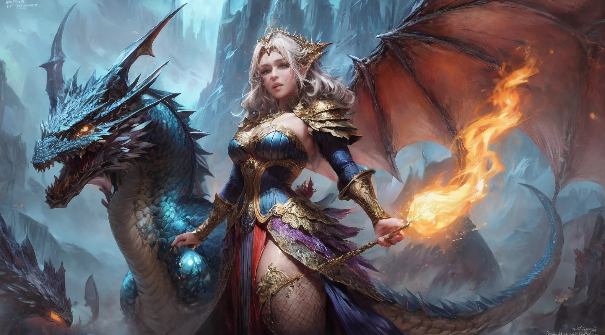 a woman in a dress holding a fire and a dragon, epic fantasy art, Epic Fantasy Digital Art Style, Epic fantasy art style, Queen of Dragons, dragon queen, arte fantasia behance, epic fantasy HD art style, arte de fantasia detalhada, arte de fantasia digital 2d detalhada, Arte de fantasia 4k, arte de fantasia de alta qualidade, epic fantasy character art, arte estilo fantasia