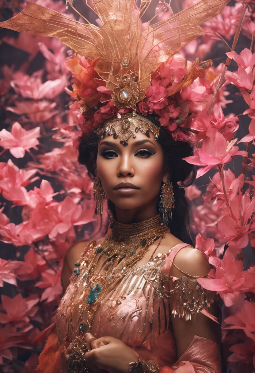 melhor qualidade, , menina adolescente bonita, uma bela imperatriz fantasia, ethereal beauty, linda donzela fantasia, deusa bonita, ((uma bela imperatriz fantasia)), Fantasia Oriental, Ethereal Fantasy, cenas detalhadas, awesome pose, Attractive accessories, Pitoresco, cabelos pretos, fantasia, pequenos animais ao seu redor, no meio de uma floresta,