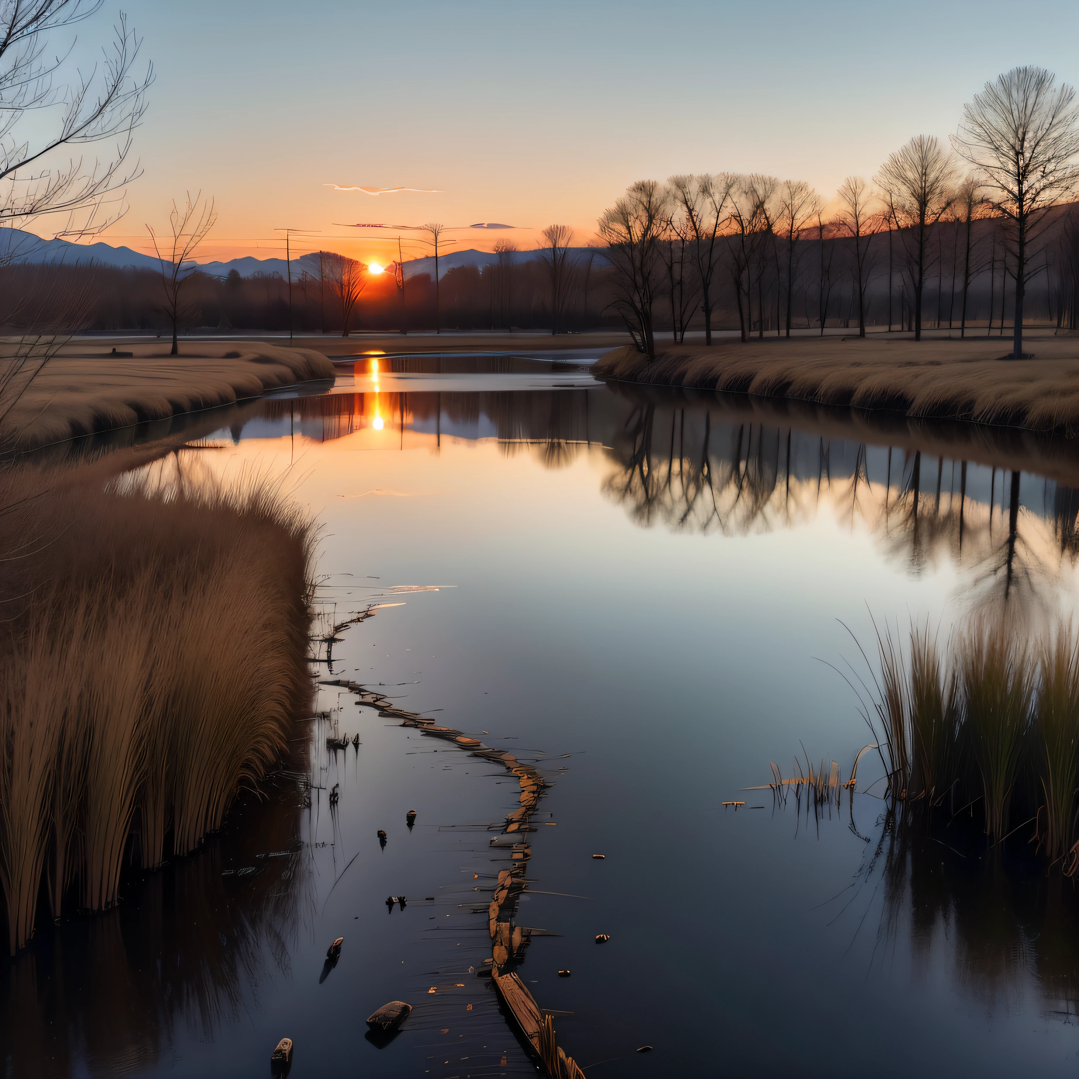 Heal the beautiful scenery。evening light、Great view of the reeds、Beautiful artistic conception、the sunset、precipice、Winters