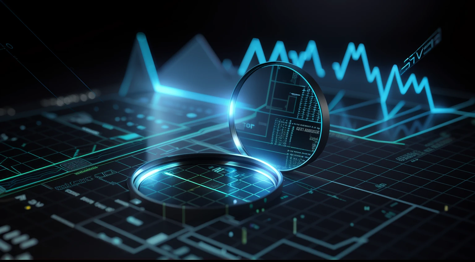 um close up de uma lupa em uma placa de circuito, Criptomoeda em segundo plano, Described as a 3D rendering, holographic display lenses, large cyberarrays data holograms, O melhor no Adobe Stock, cycles4d render, Hologramas de dados, cycles 3 d render, sharp focus and octane render, perspectiva 3 d octano render, hyper detailed 3d render
